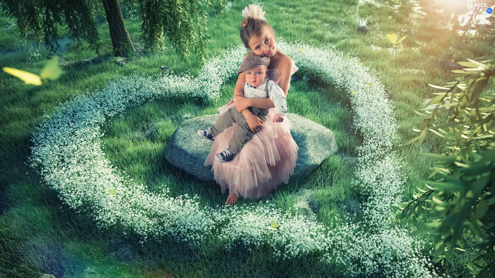 Kids, Heart, Flowers, Stone