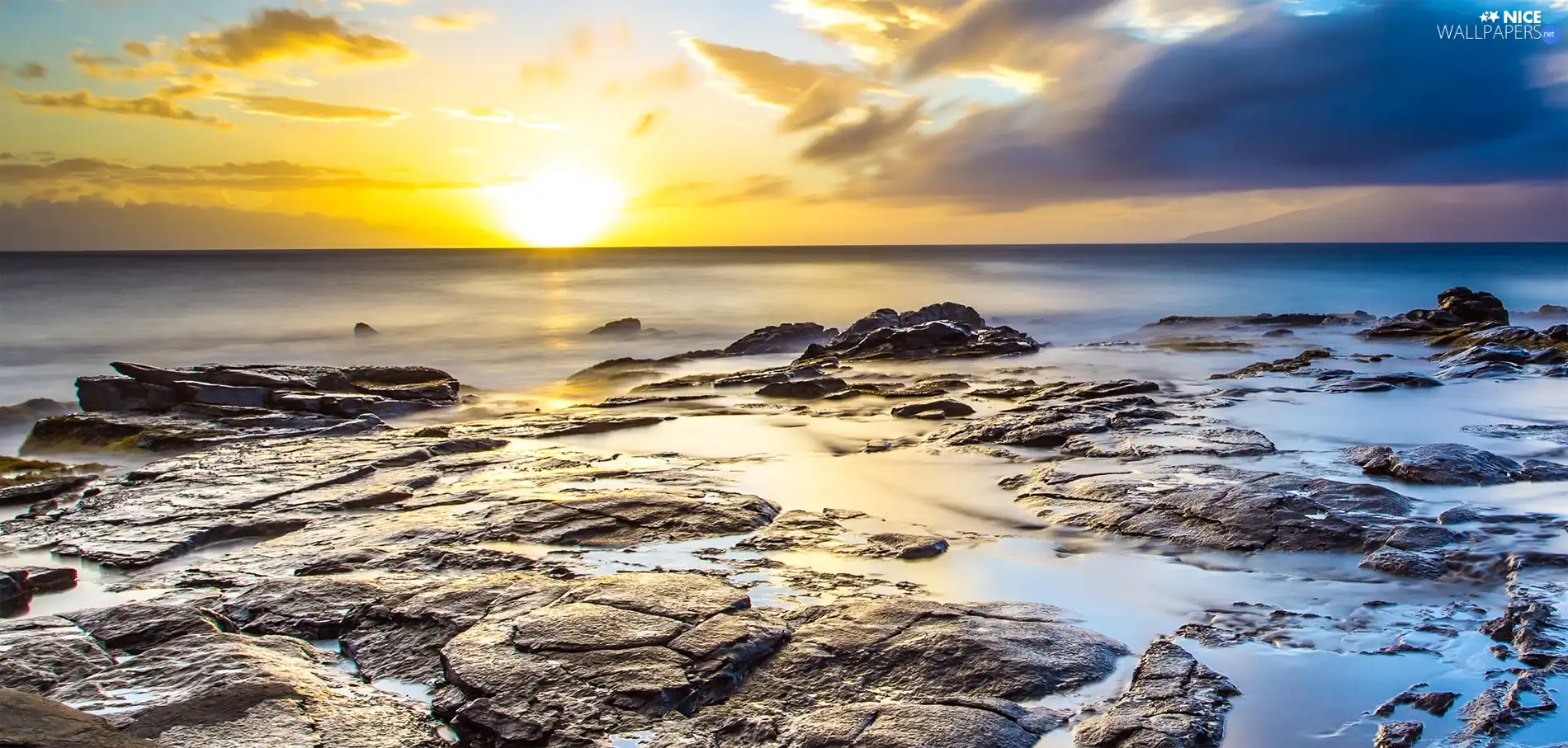 east, sea, Stones, sun