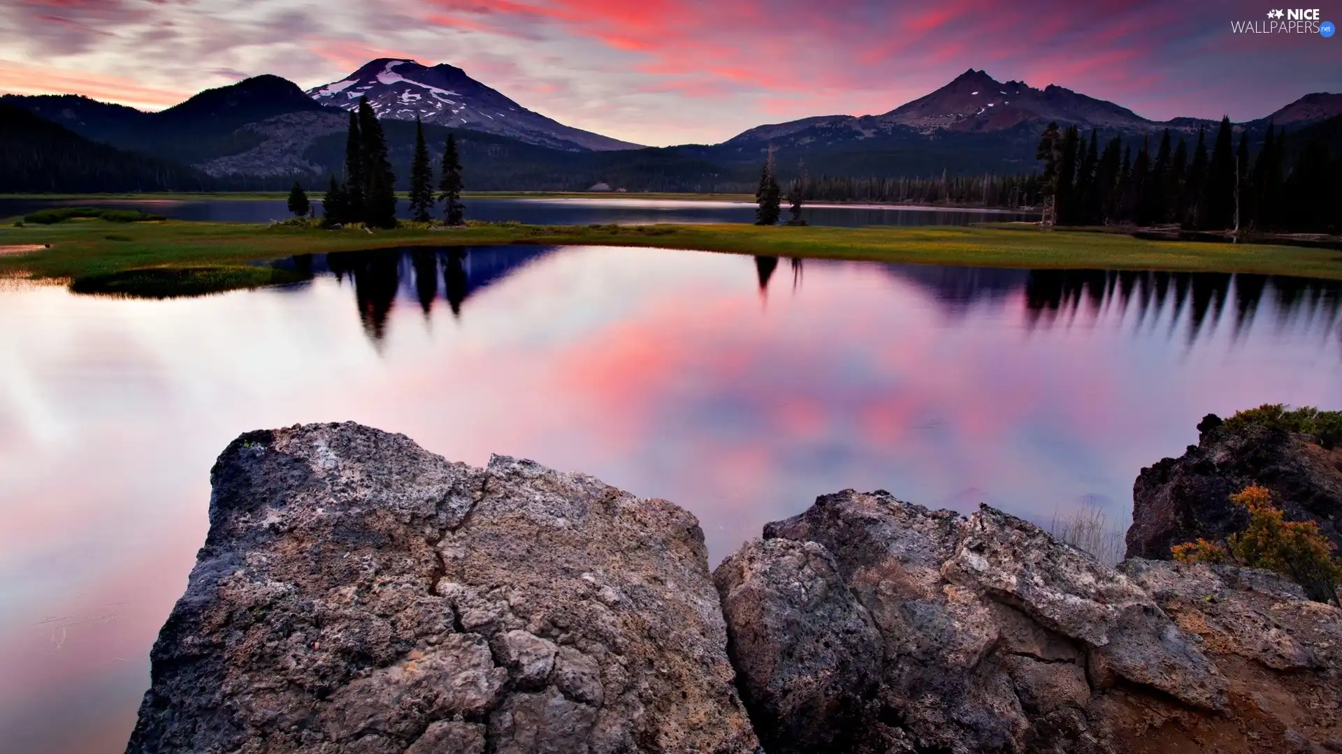 Stones, Mountains, lake