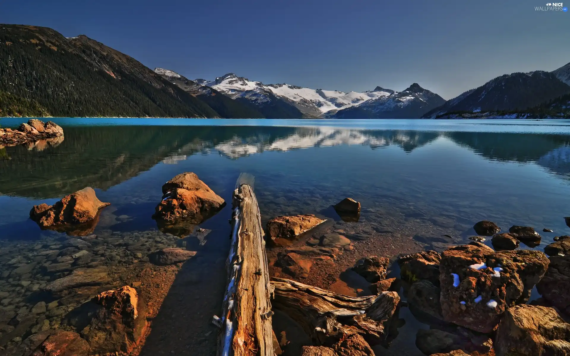 Stones, lake, Mountains