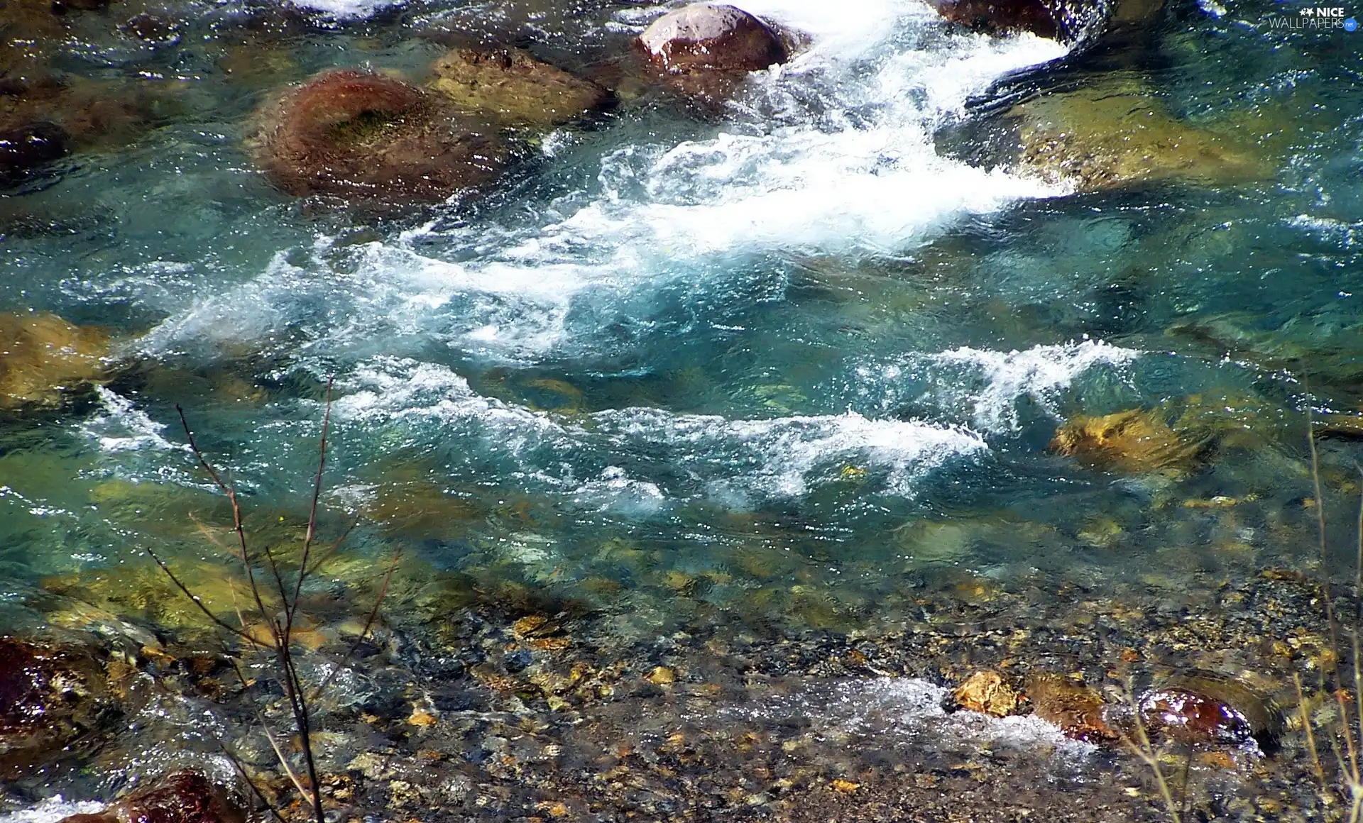 Stones, Mountain, River