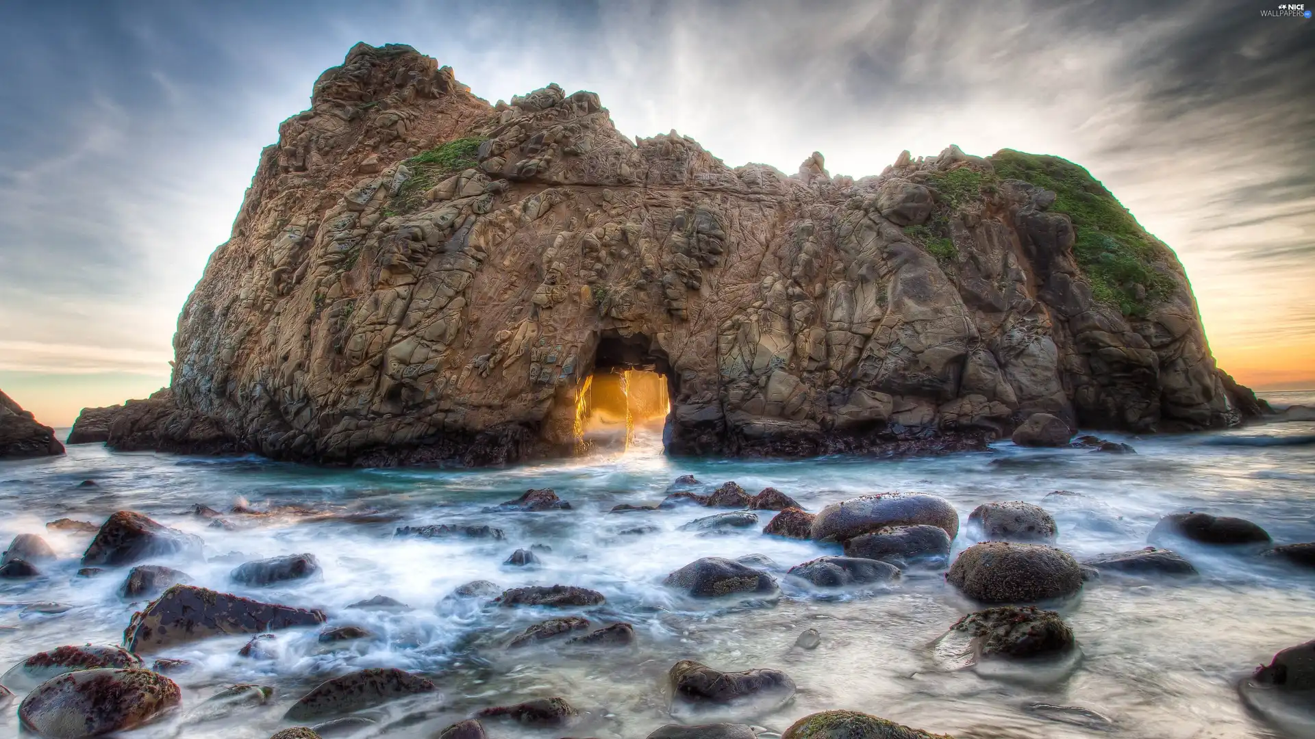 sea, rocks, Stones, Waves