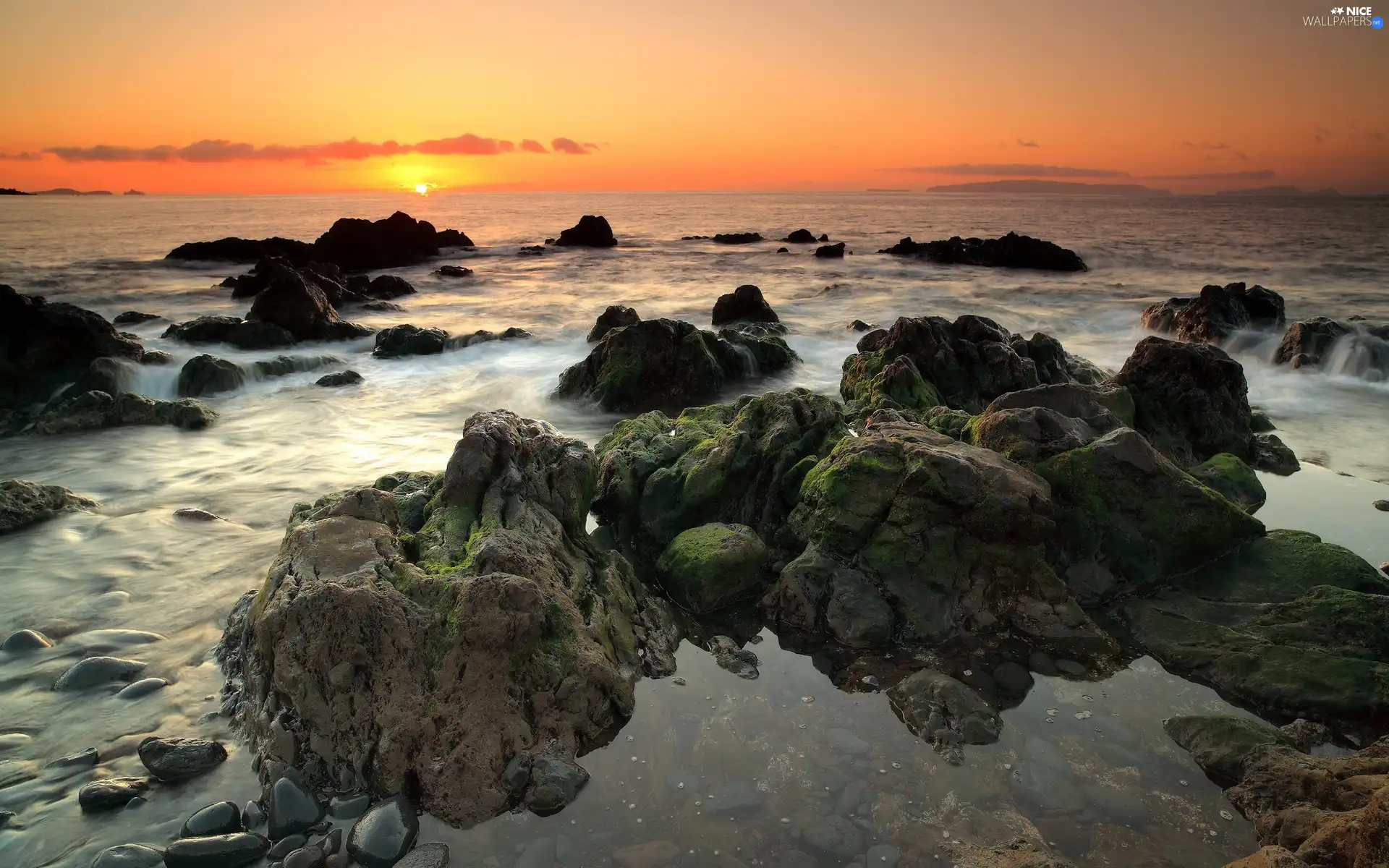 sea, sun, Stones, west