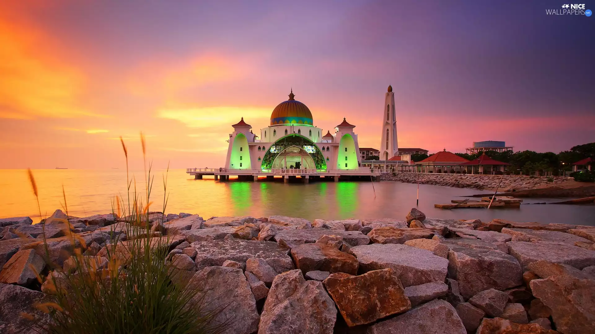 Stones, Strait of Malacca, Melaka Island, Mosque Malaka Straits, Malaysia
