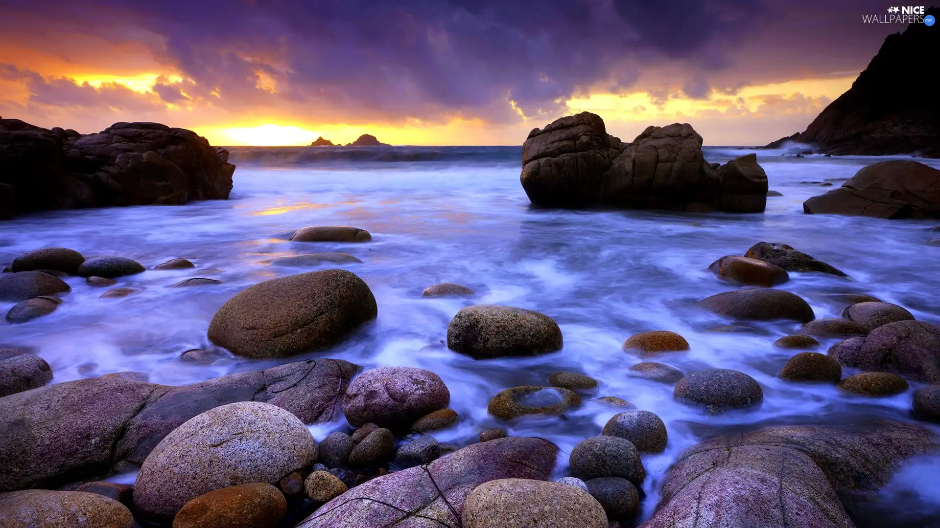 Stones, sea, Waves