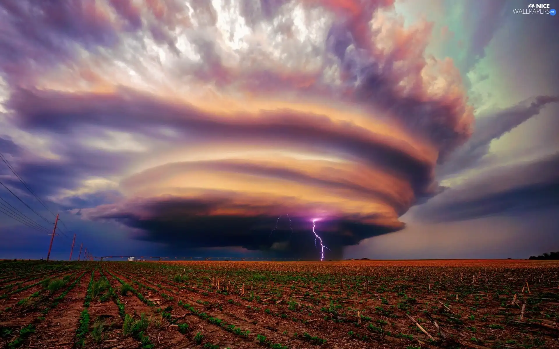 Storm, clouds, Field