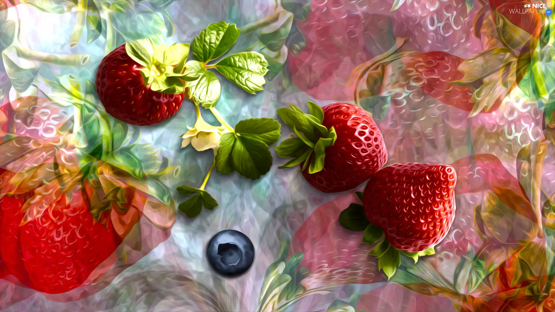 graphics, leaves, berry, strawberries