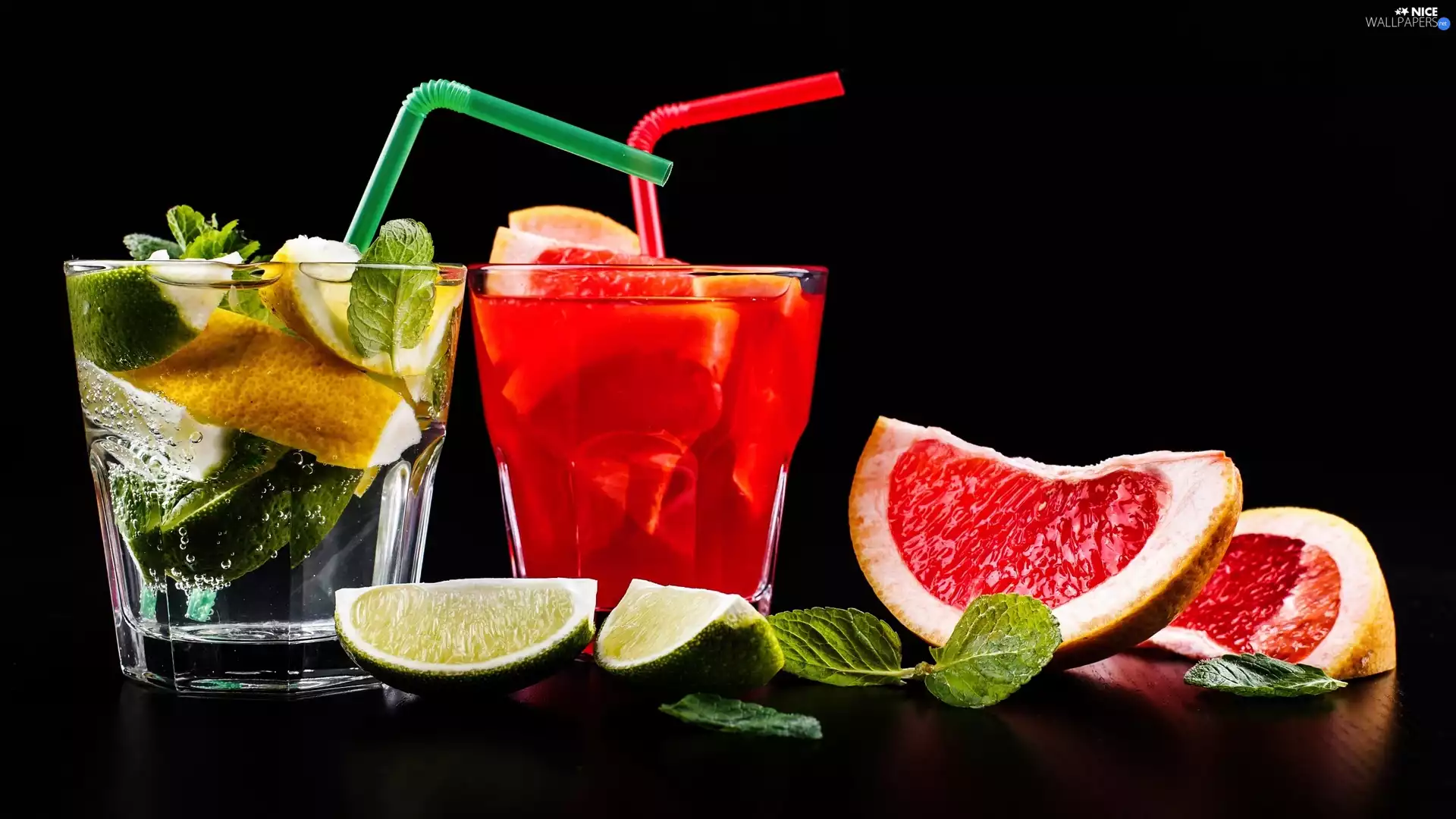Icecream, lime, mint, grape-fruit, drinks, Glass, straws