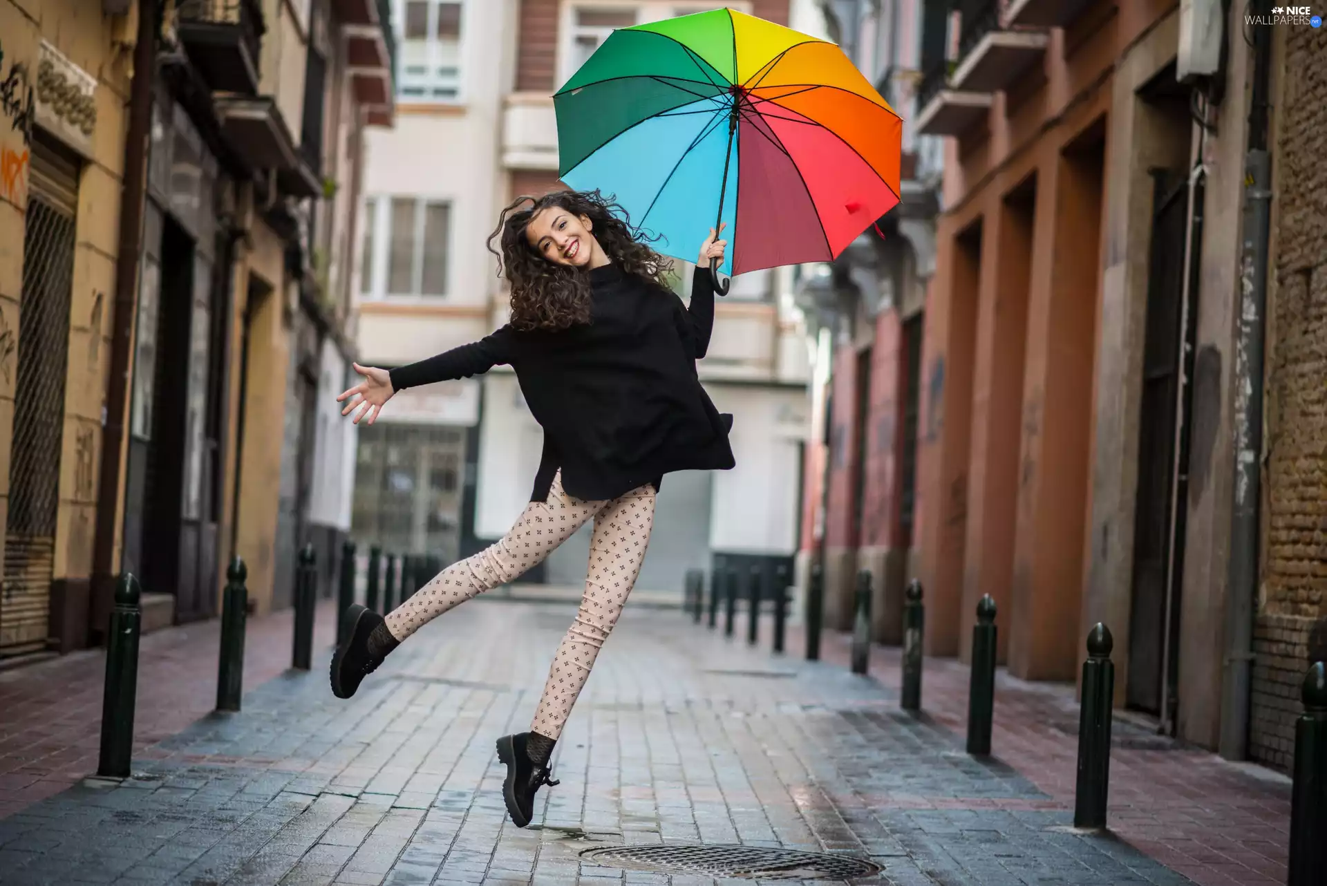 joy, Street, color, Umbrella, girl