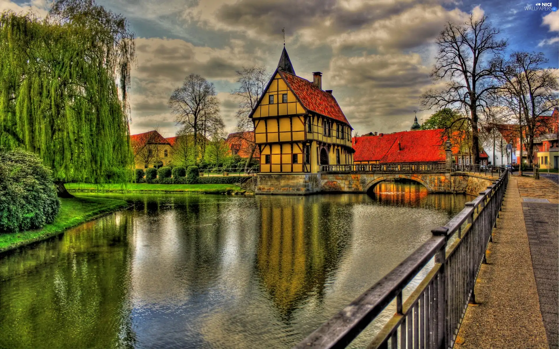 Houses, River, Street, bridges