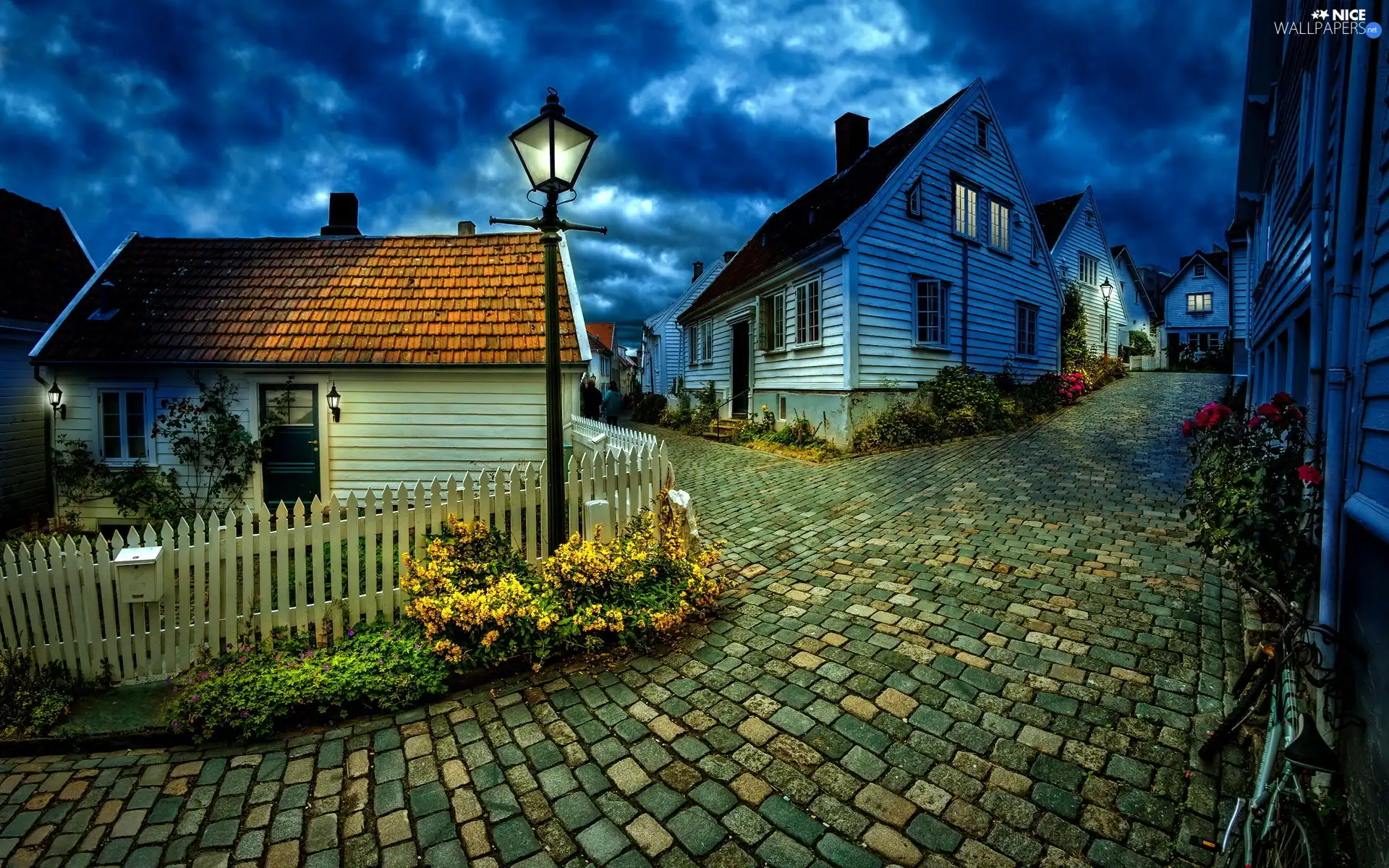 Street, perspective, Houses, paving, Town