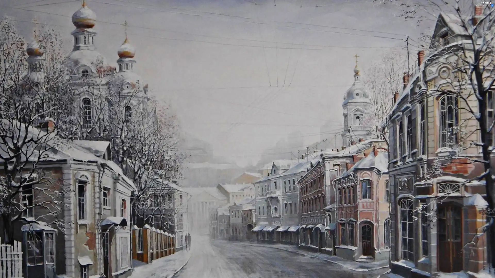 picture, Town, Street, winter