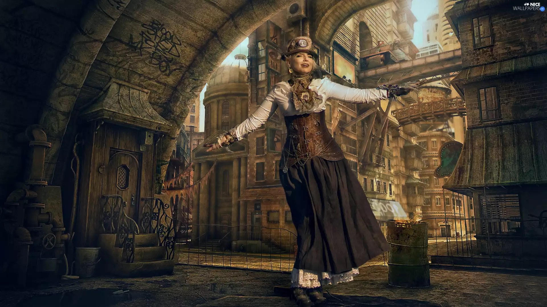 Women, Houses, Steampunk, Street