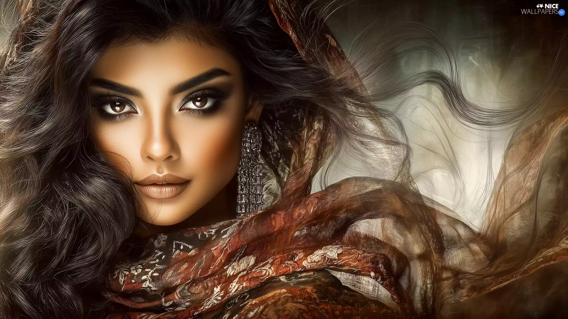 ear-ring, Women, stuff, graphics, shawl, face