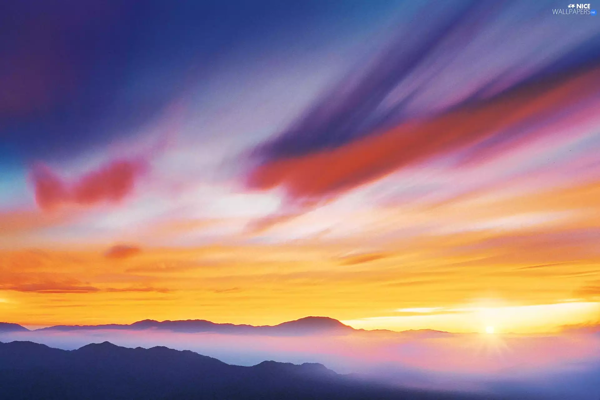 Przebijające, sun, blue, clouds, orange