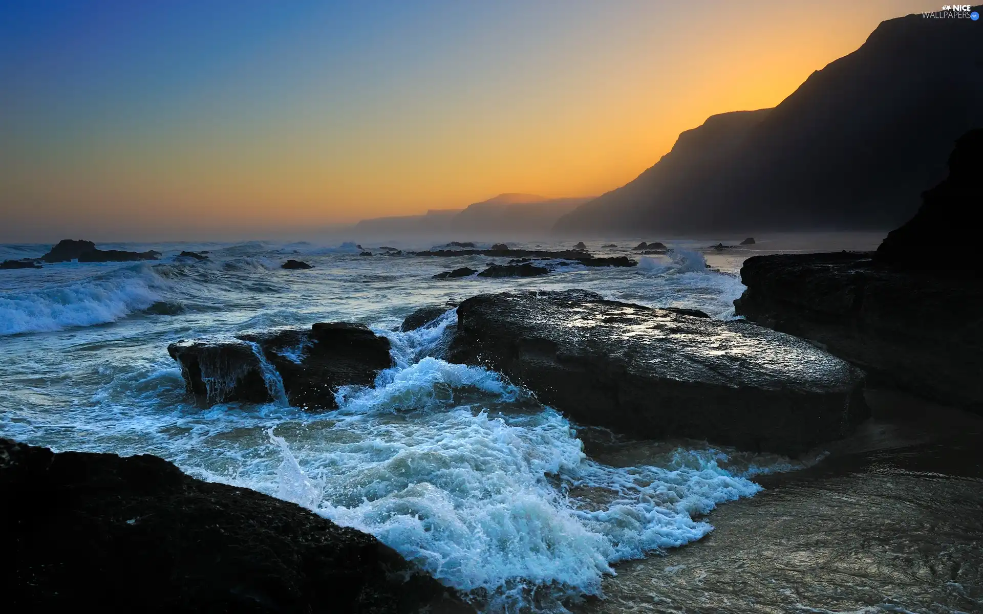 cliff, west, sun, Beaches