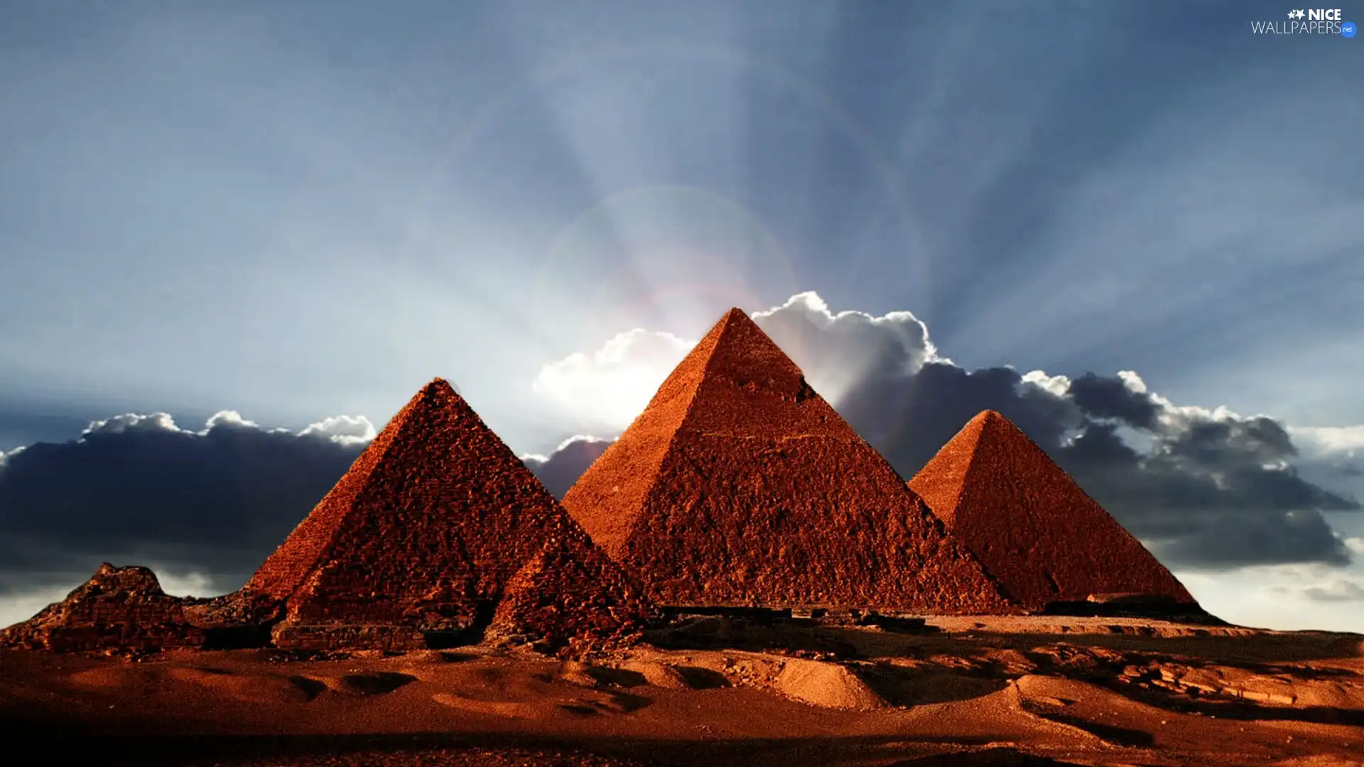 sun, Pyramids, clouds