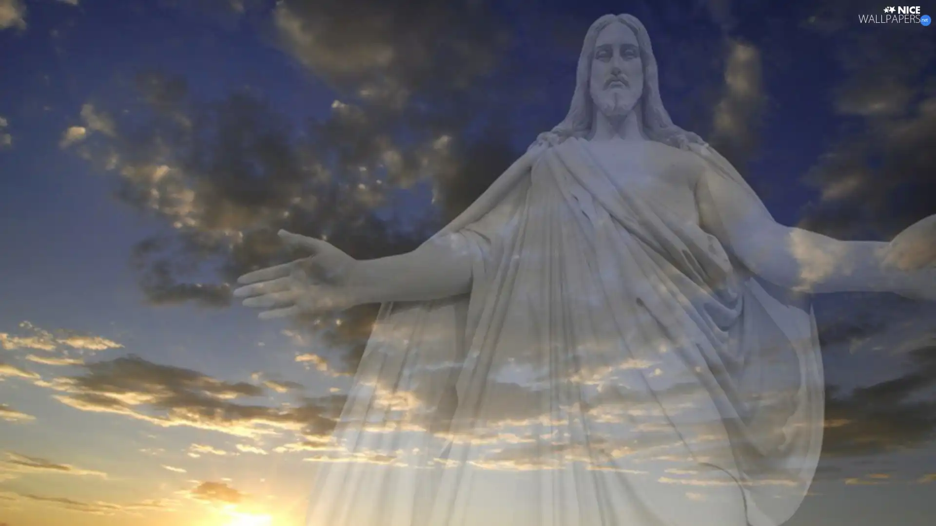 Jesus, west, sun, clouds