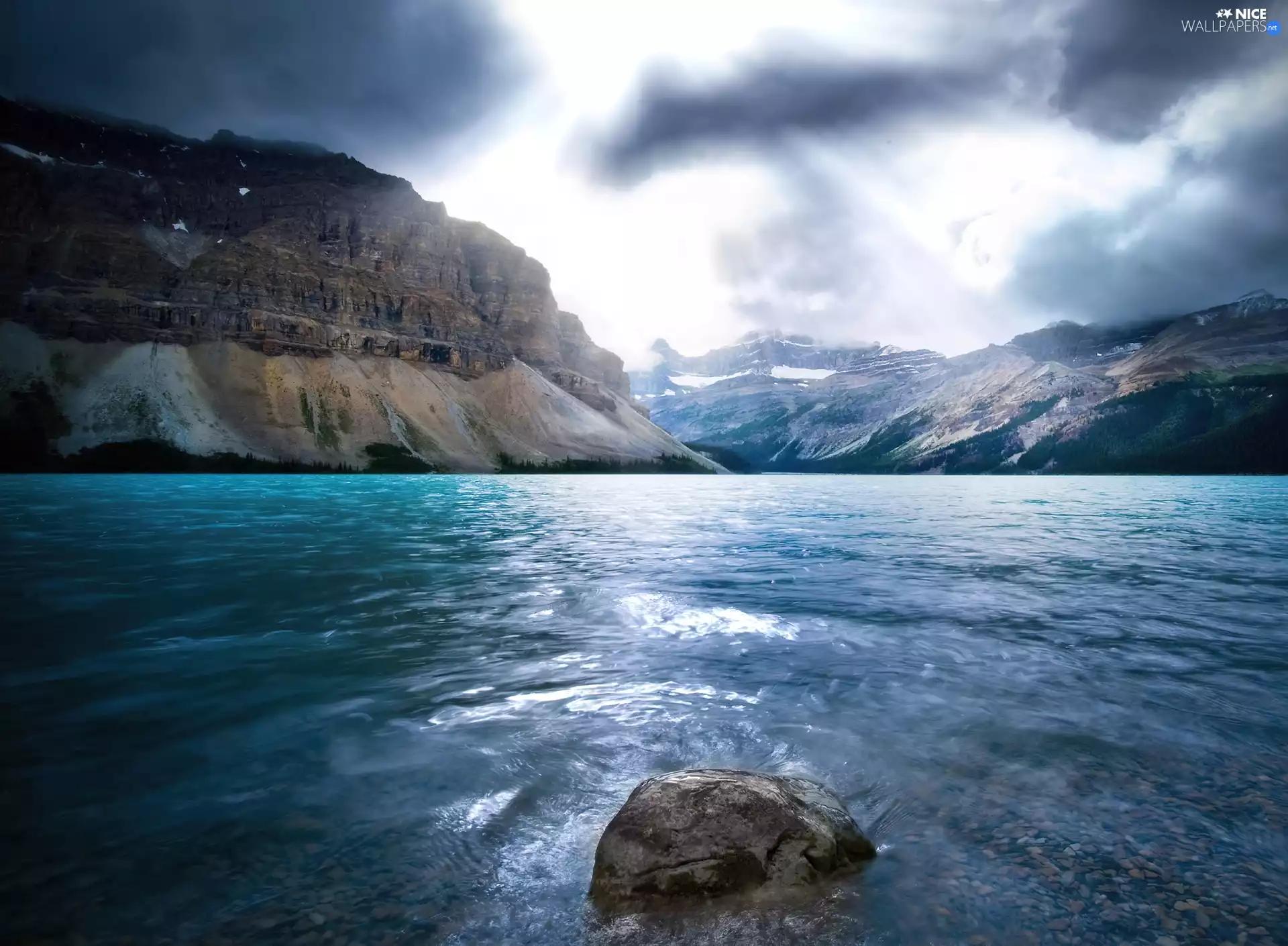 rays of the Sun, lake, Mountains