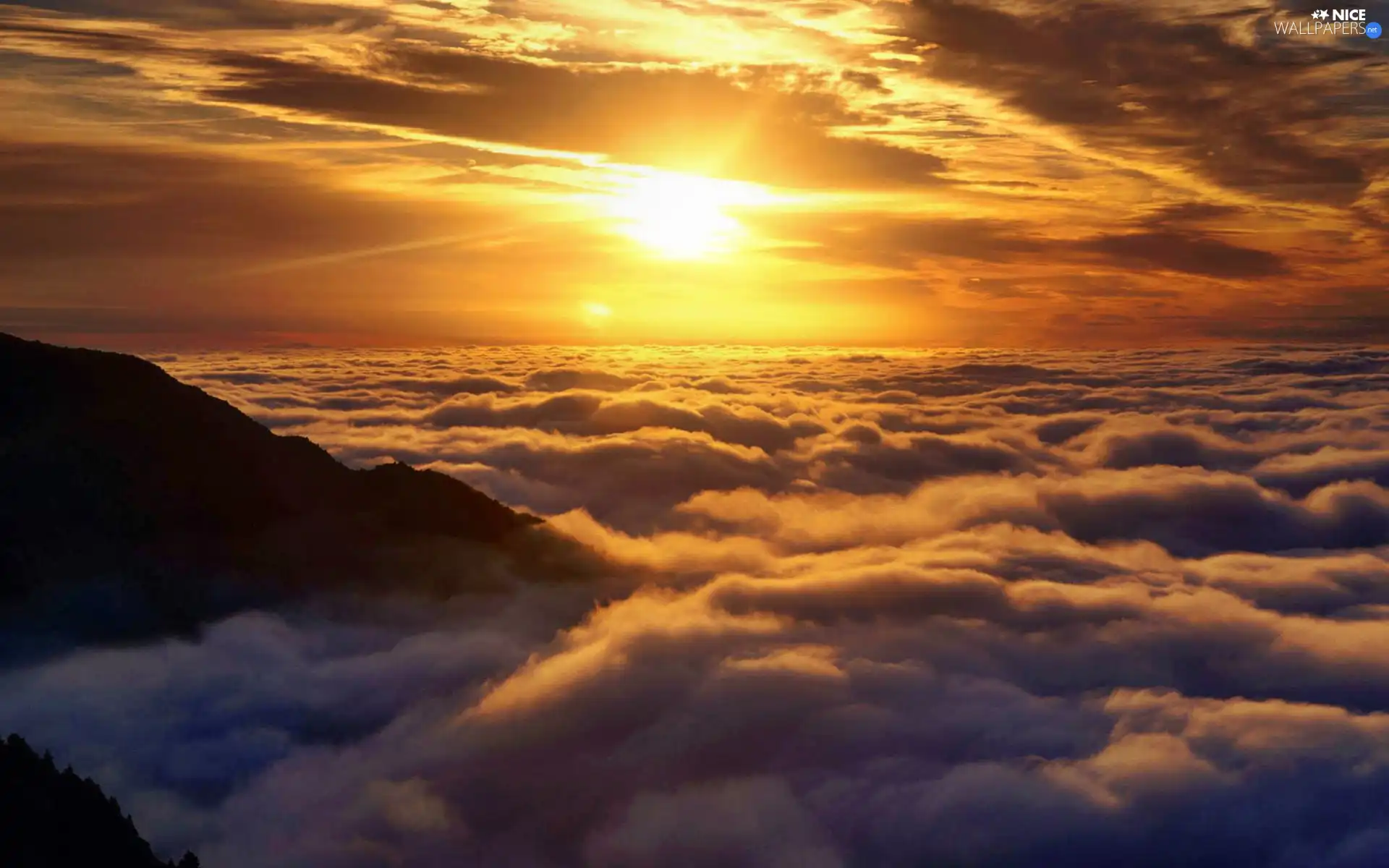 peaks, clouds, sun, Mountains