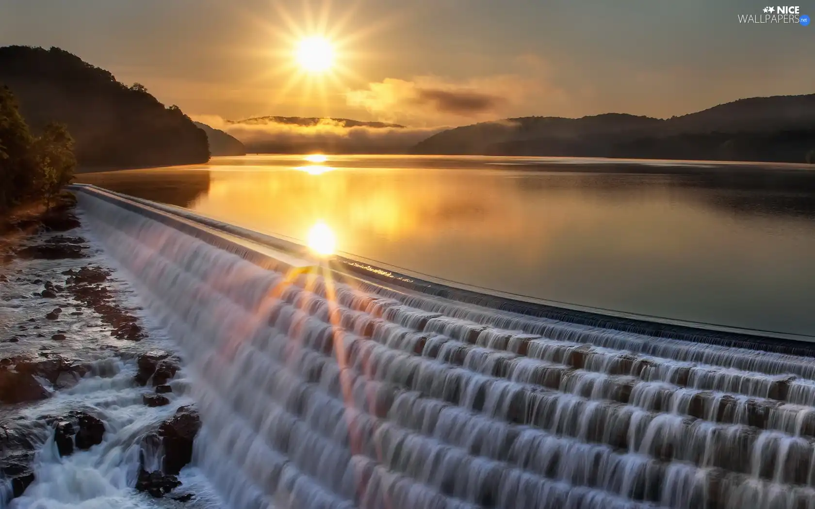 sun, lake, rays