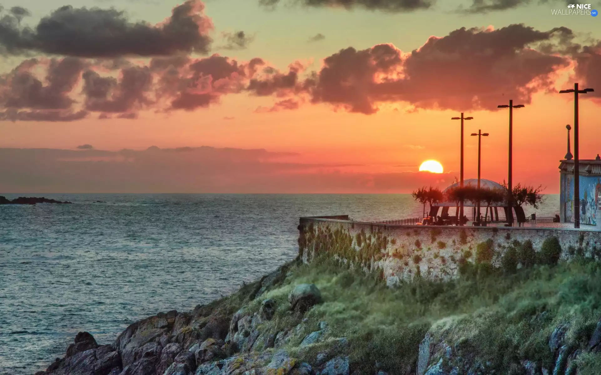 west, sun, rocks, Restaurant, Coast