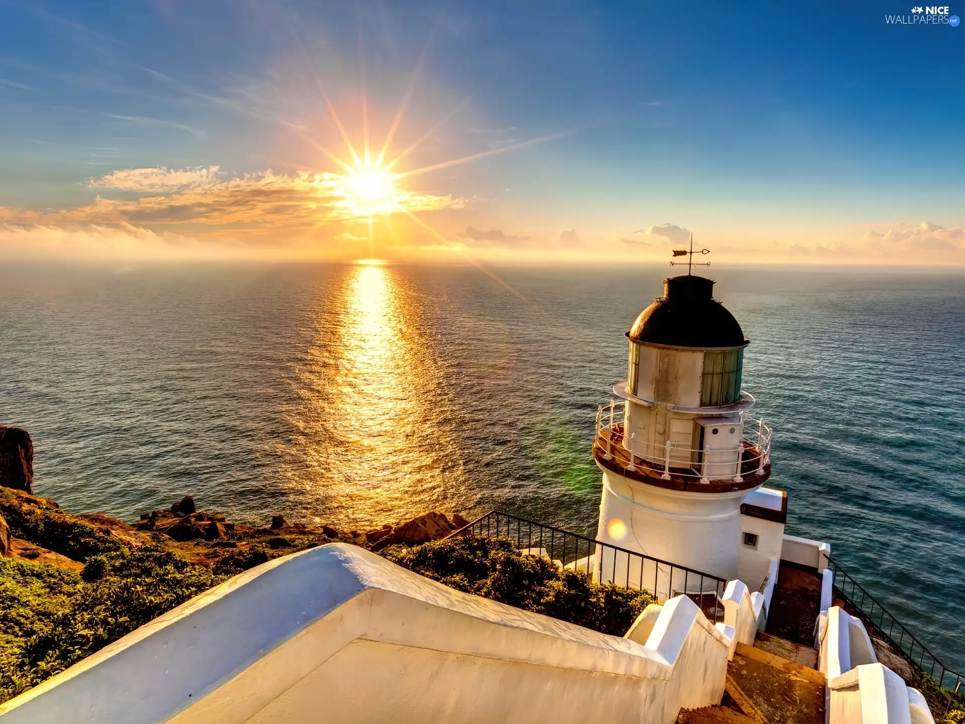 sun, sea, maritime, west, Lighthouse