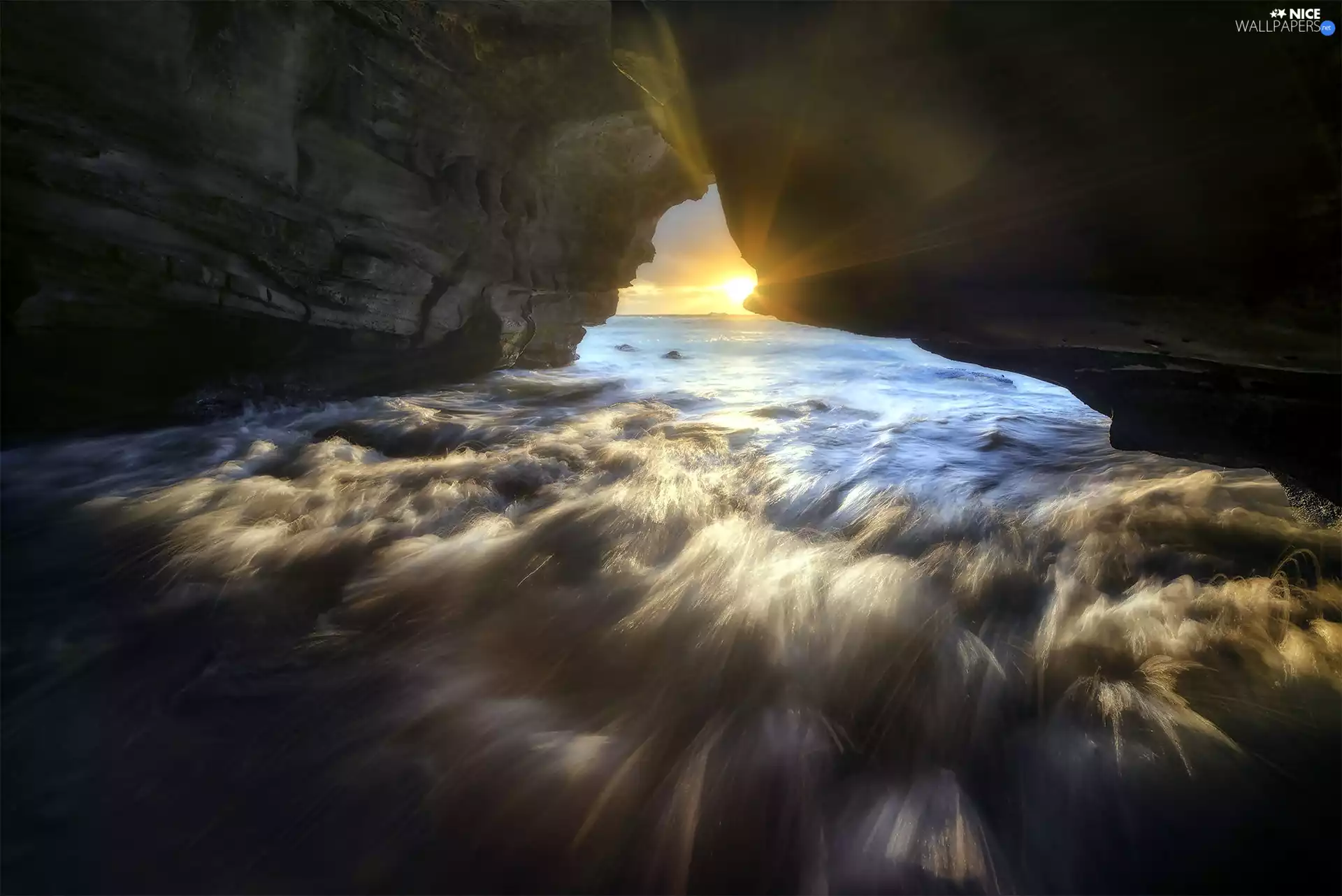 rays of the Sun, cave, sea