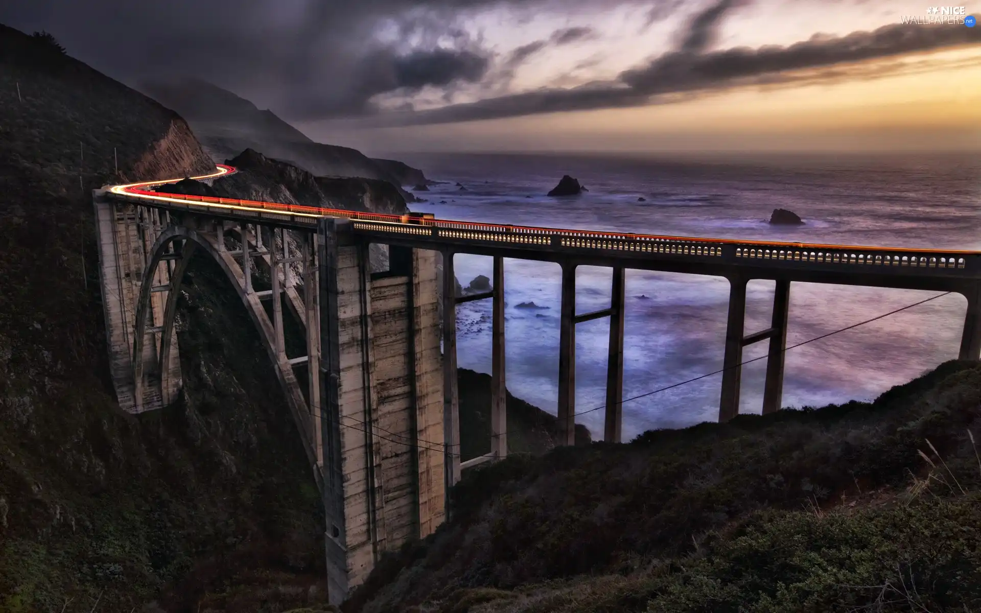 sea, west, sun, bridge