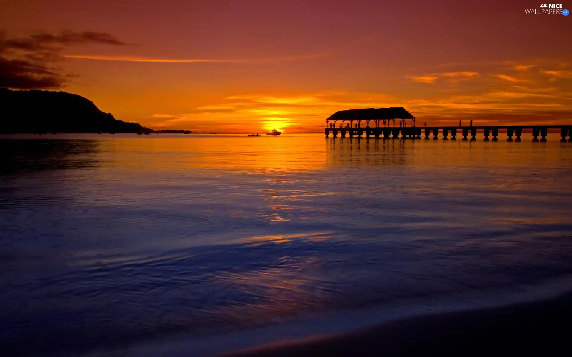 sea, west, sun, pier