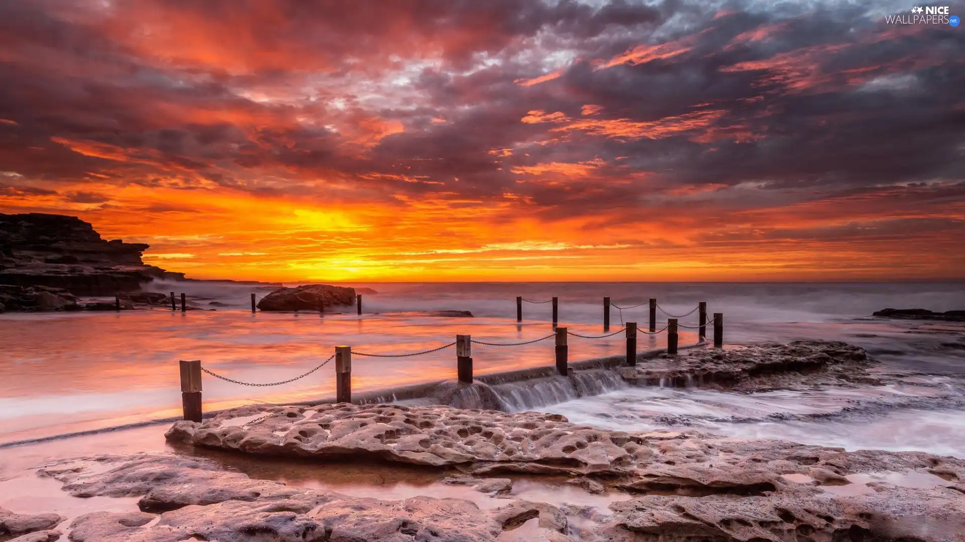 sea, west, sun, rocks