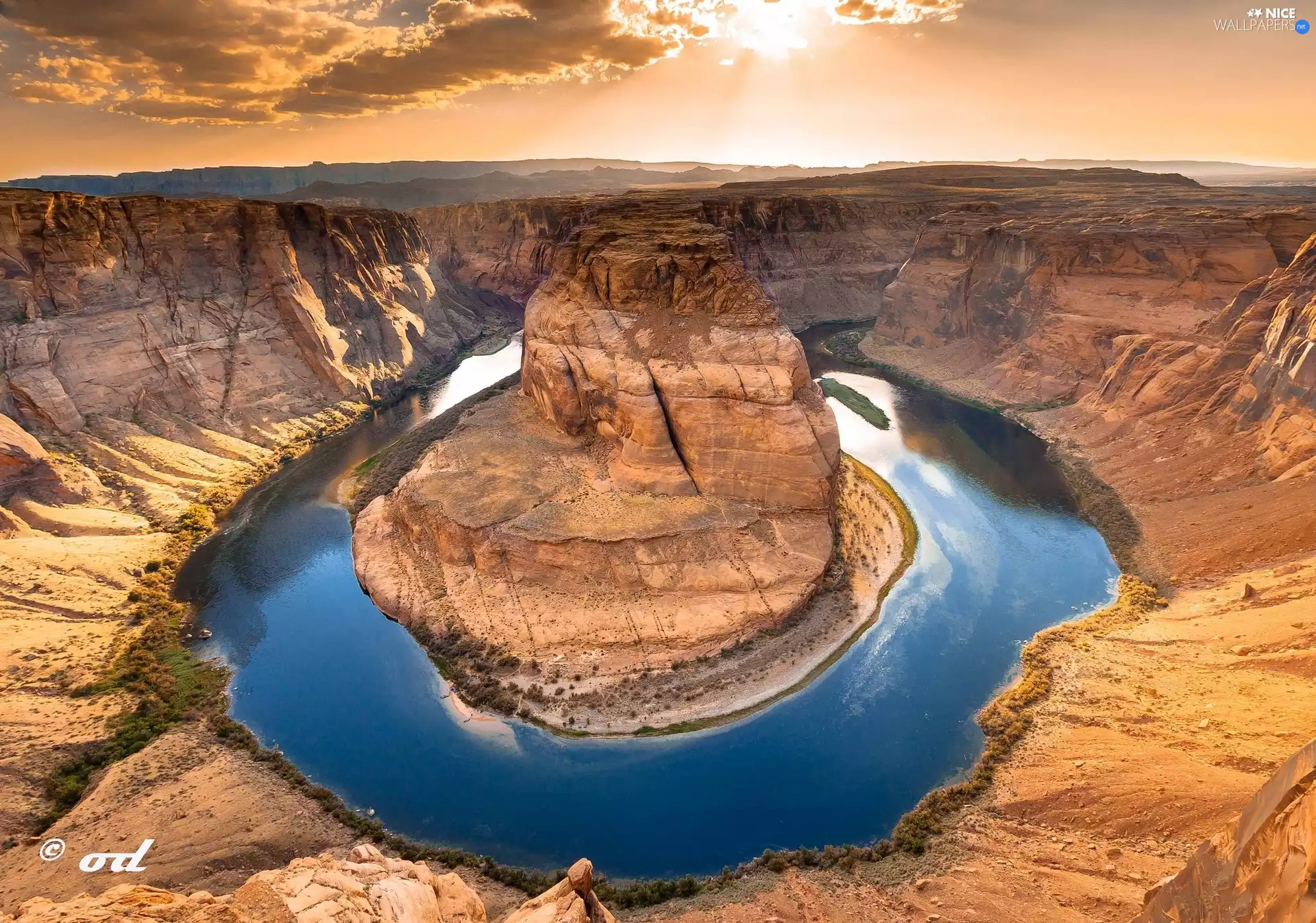 west, canyon, River, sun