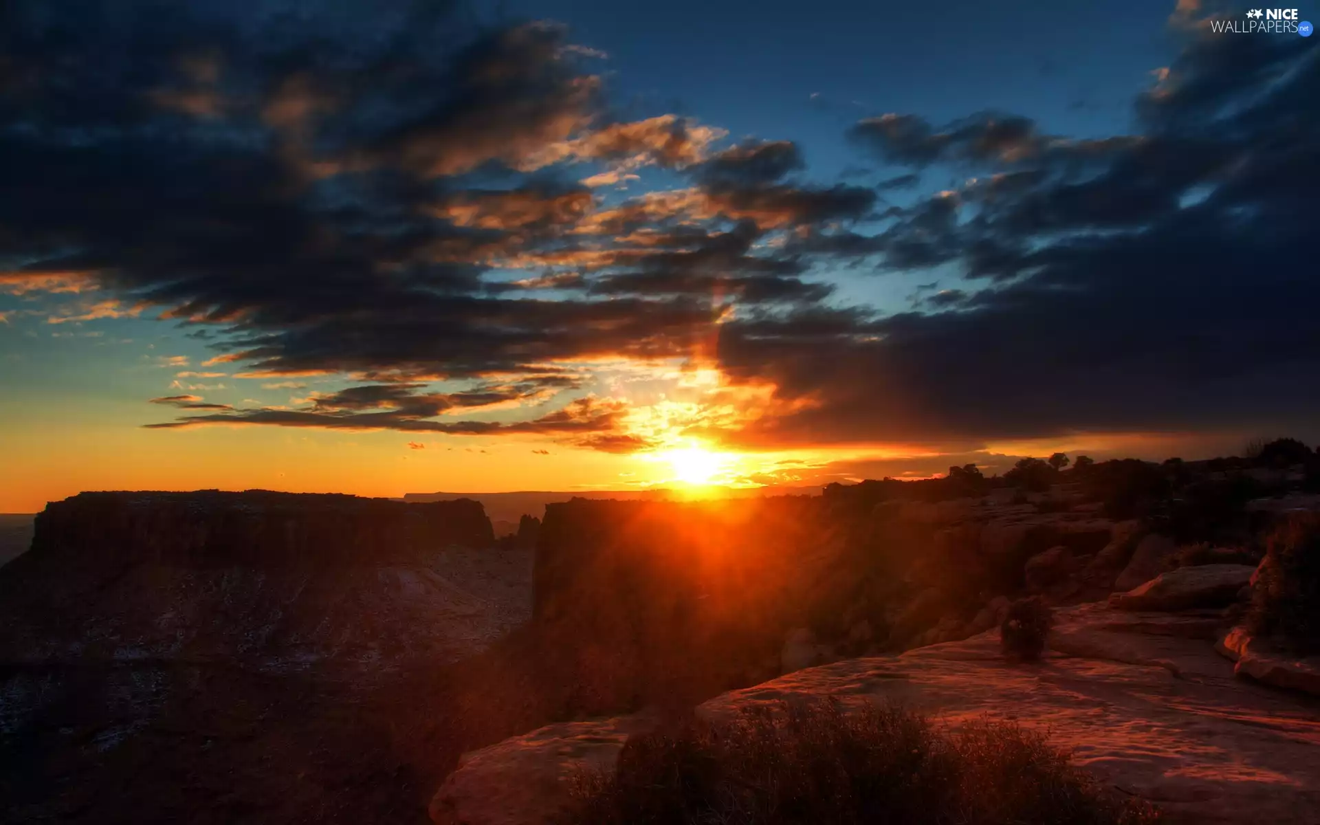 west, rays, rocks, sun