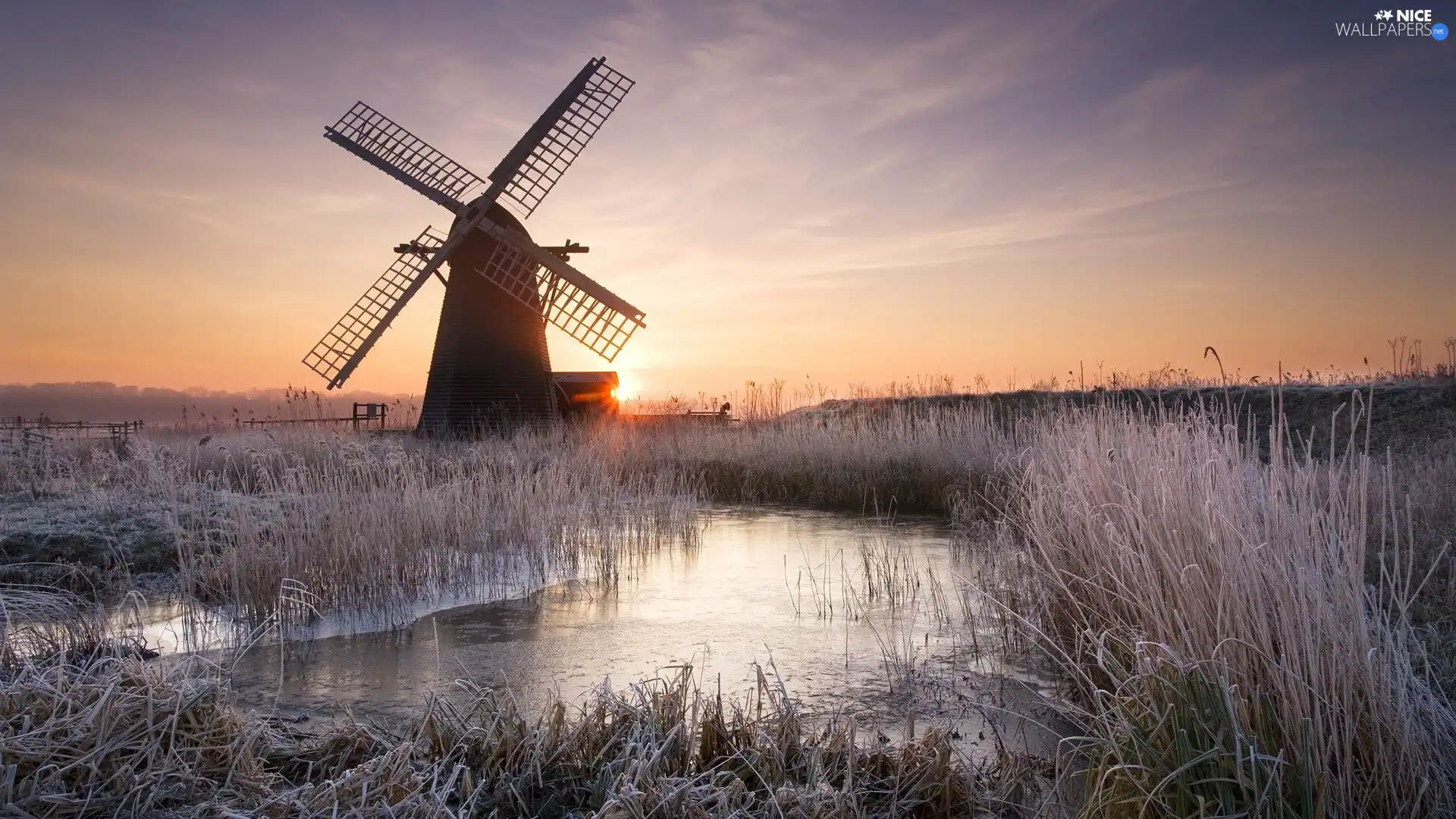 Windmill, west, sun, River