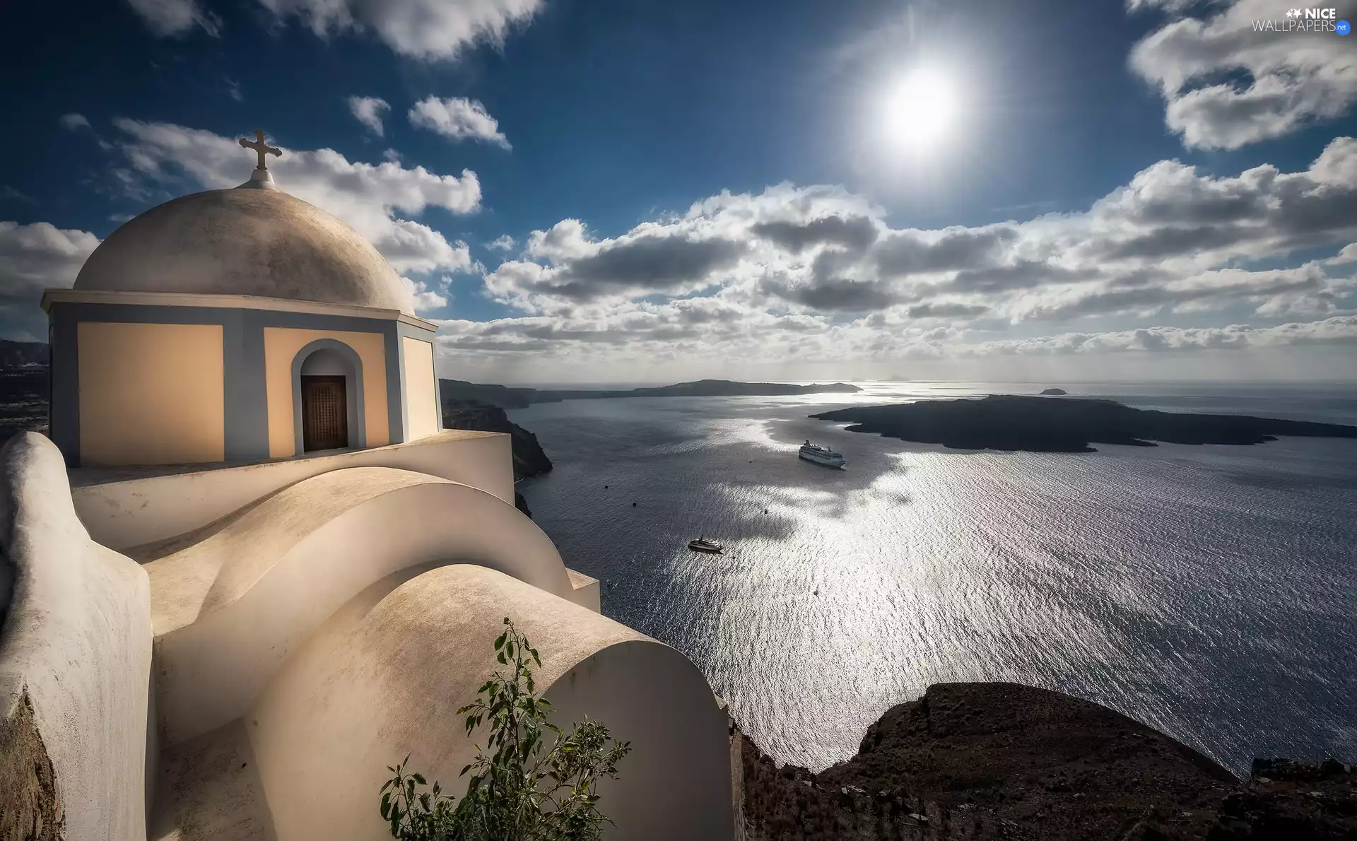 Sunrise, Greece, Aegean Sea, Church of Agios Stylianos, dawn, santorini