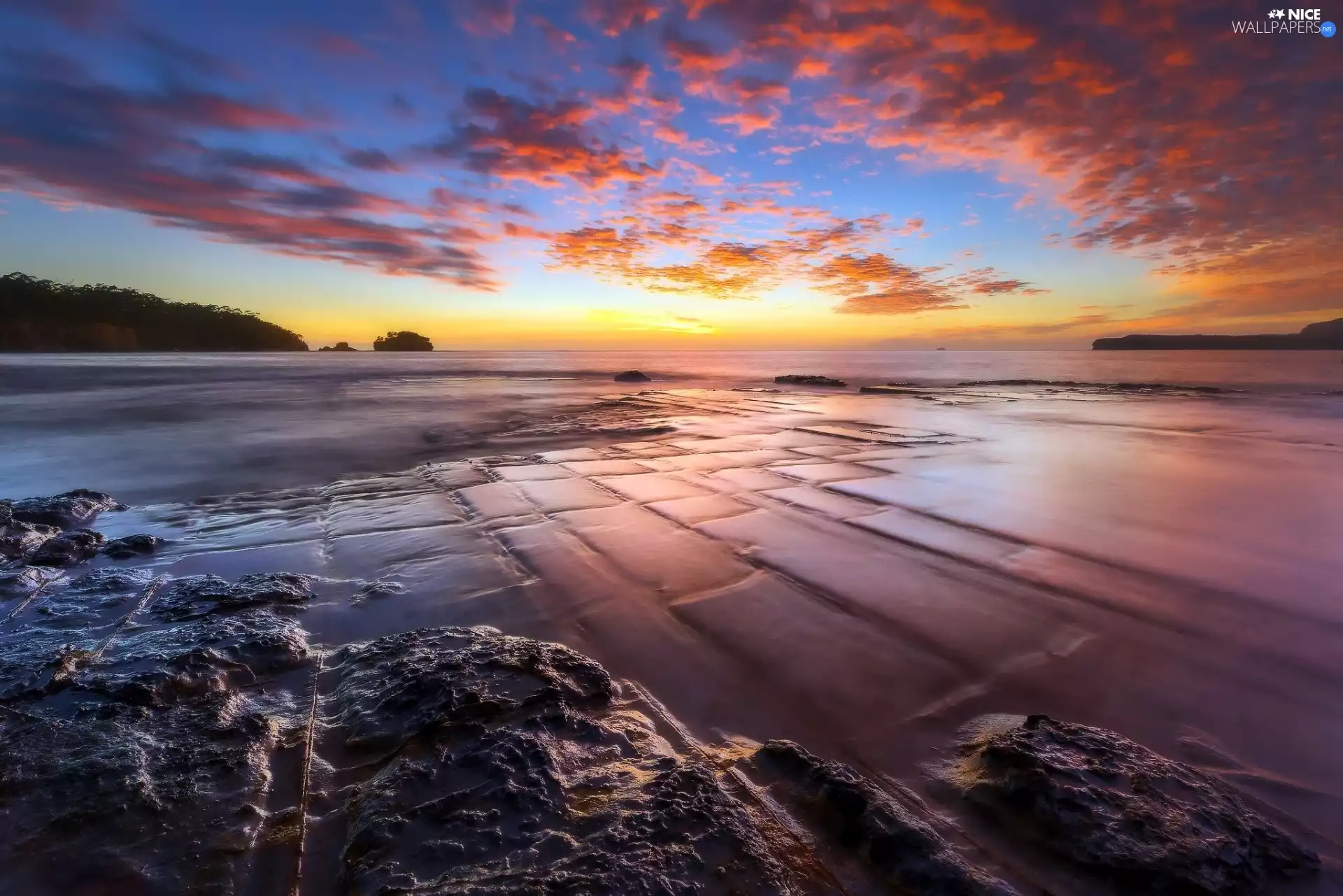 sea, Beaches, clouds, Sunrise