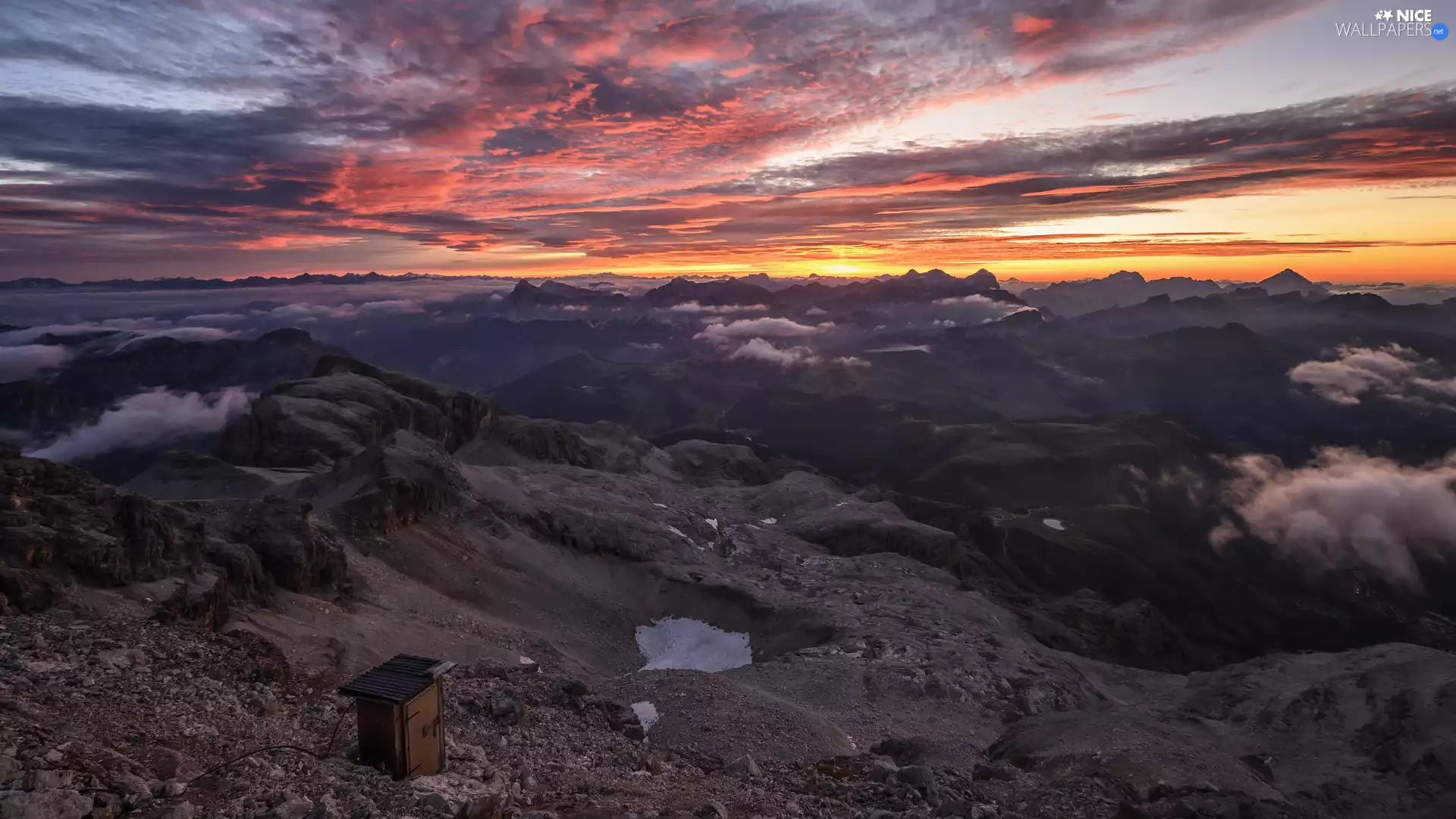 Sky, Mountains, Great Sunsets, Fog, clouds, color