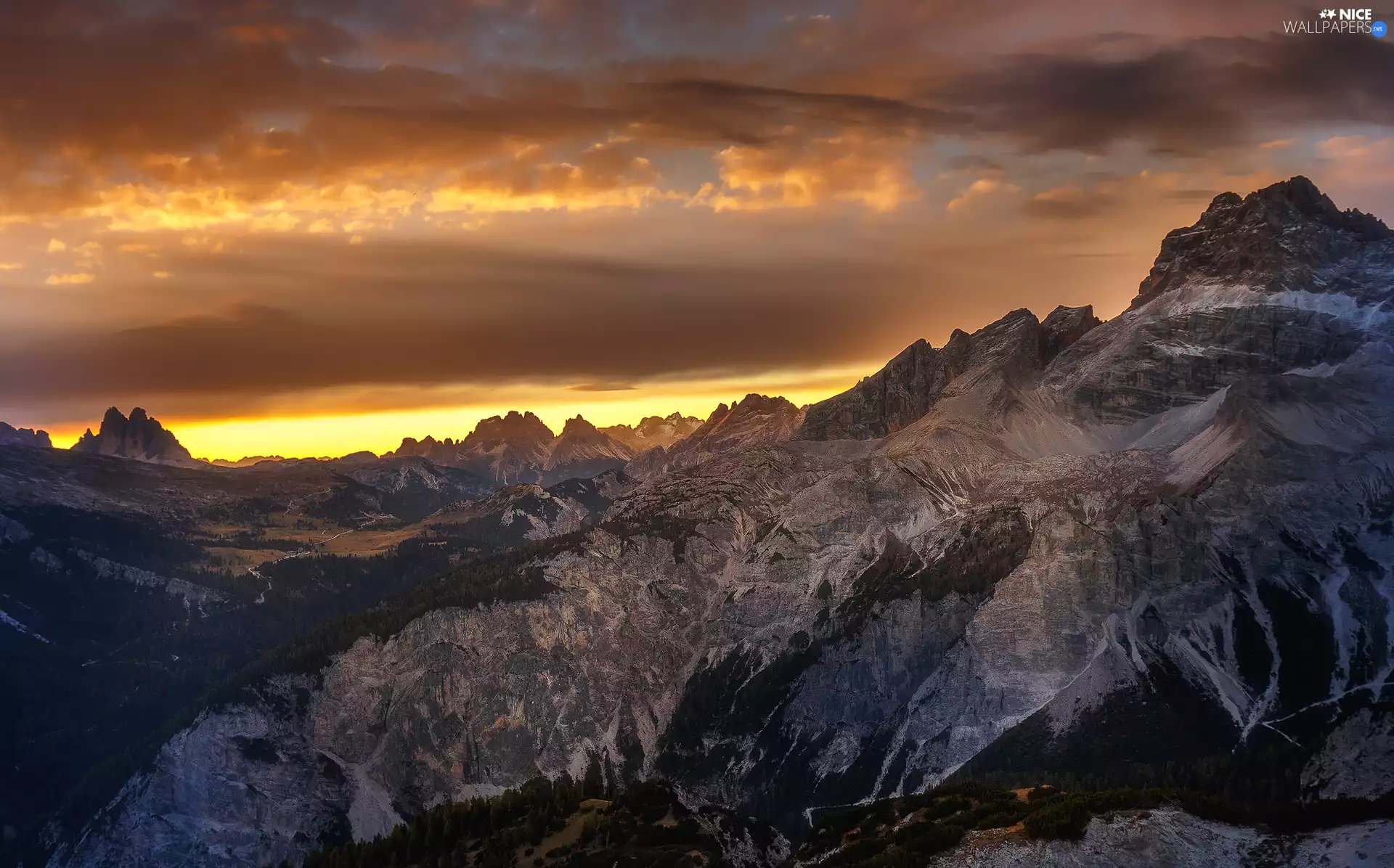 Italy, clouds, Great Sunsets, Dolomites Mountains