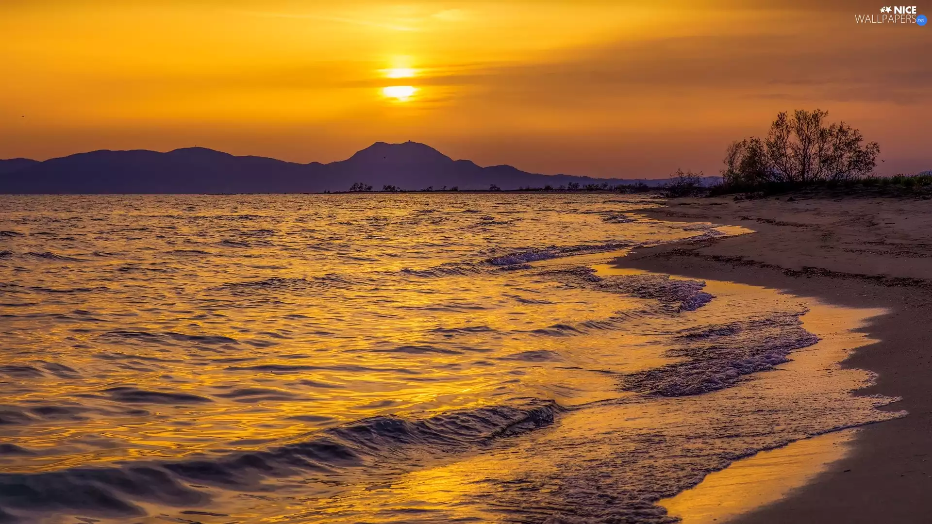 Great Sunsets, Mountains, trees, sea