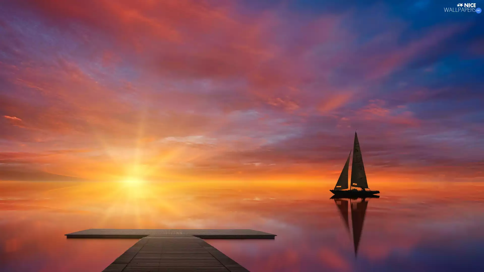 Great Sunsets, Platform, Yacht, sea
