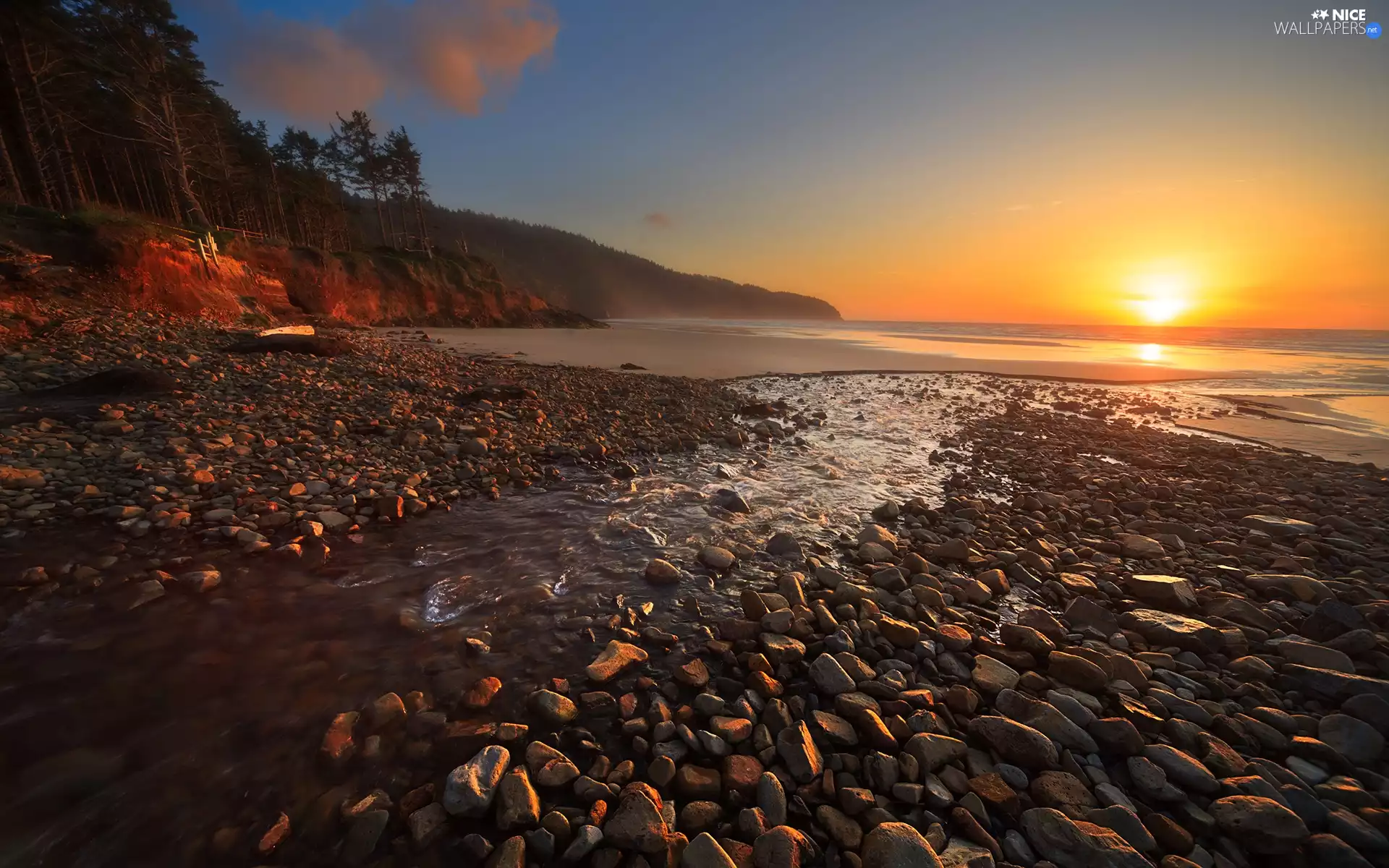 Stones, sea, Great Sunsets
