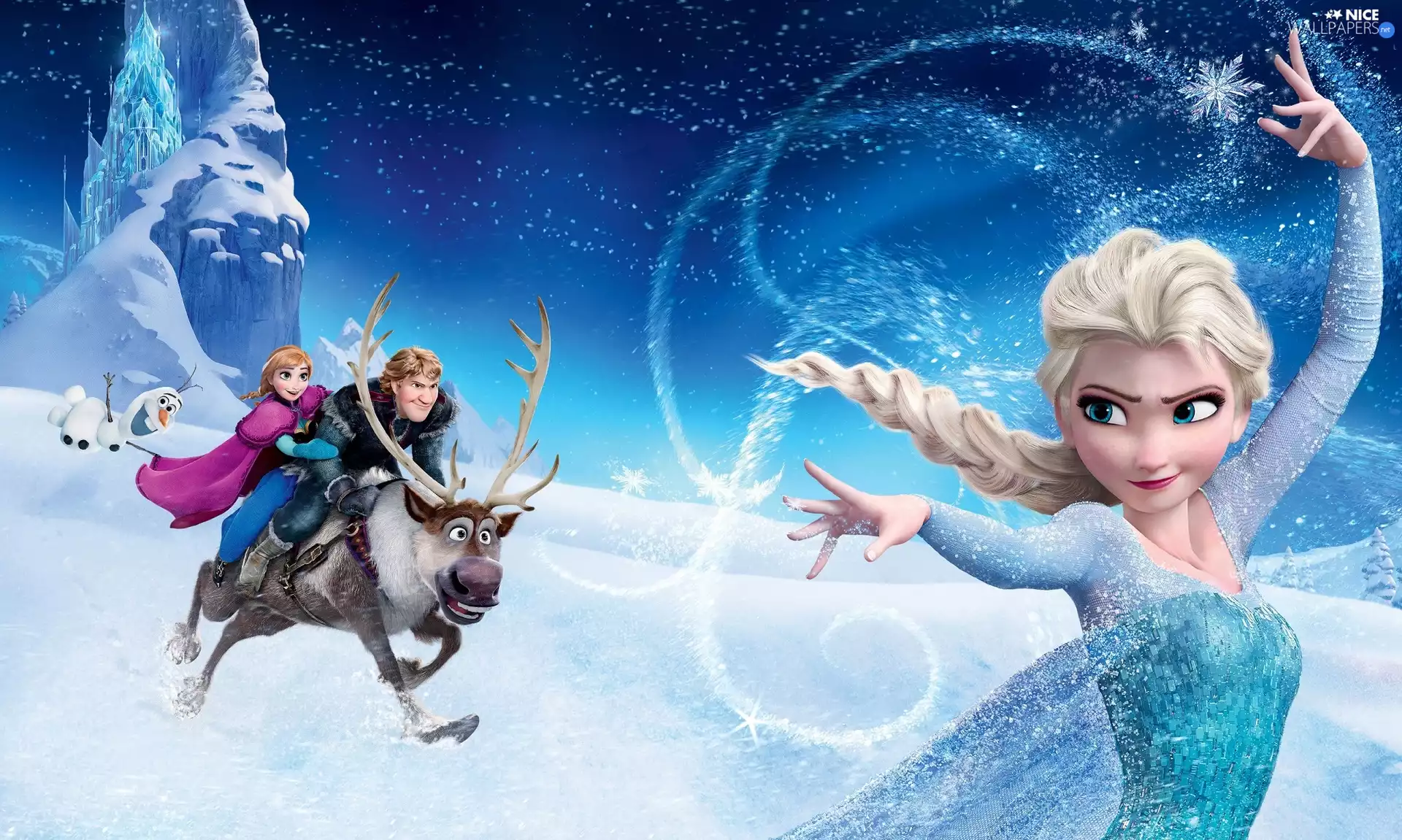 winter, story, Castle, snow, Anna, Snowman Olaf, Reindeer Sven, Frozen, Frozen, Kristoff, Princess Elsa