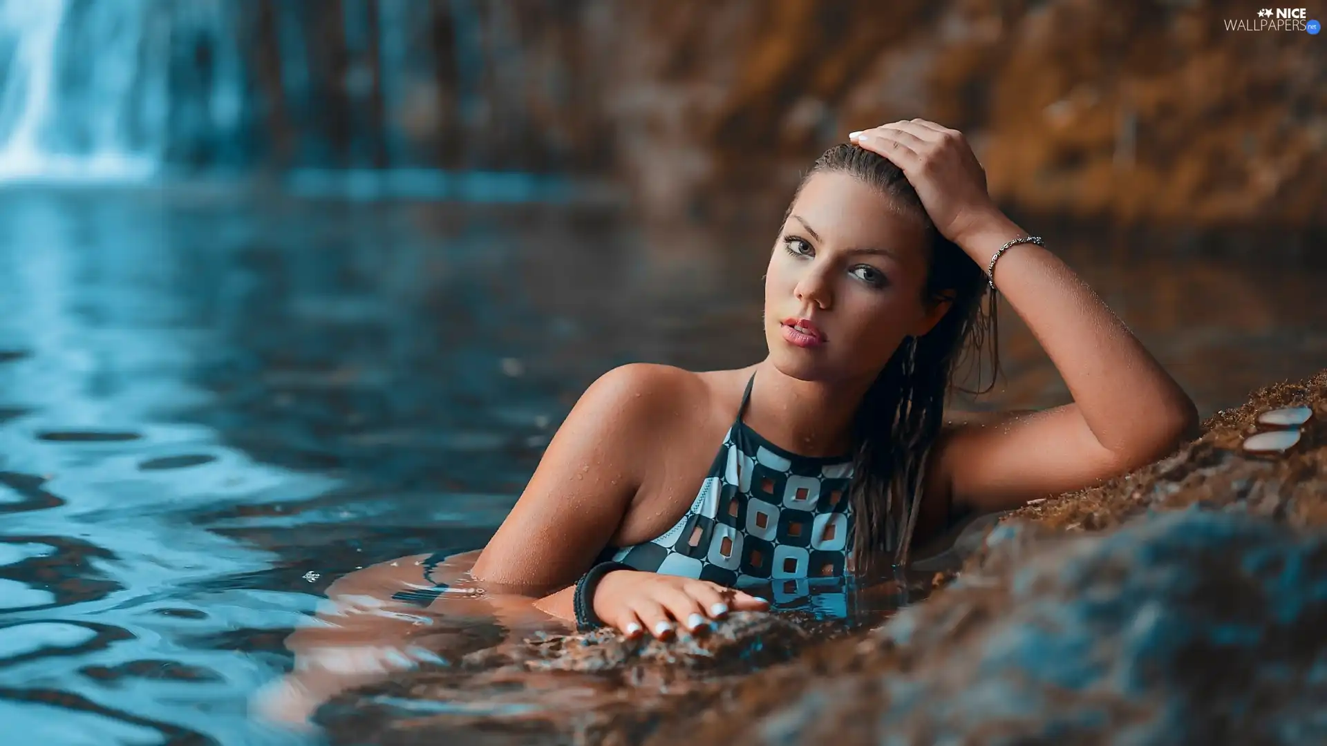 Women, water, swim-suit, model
