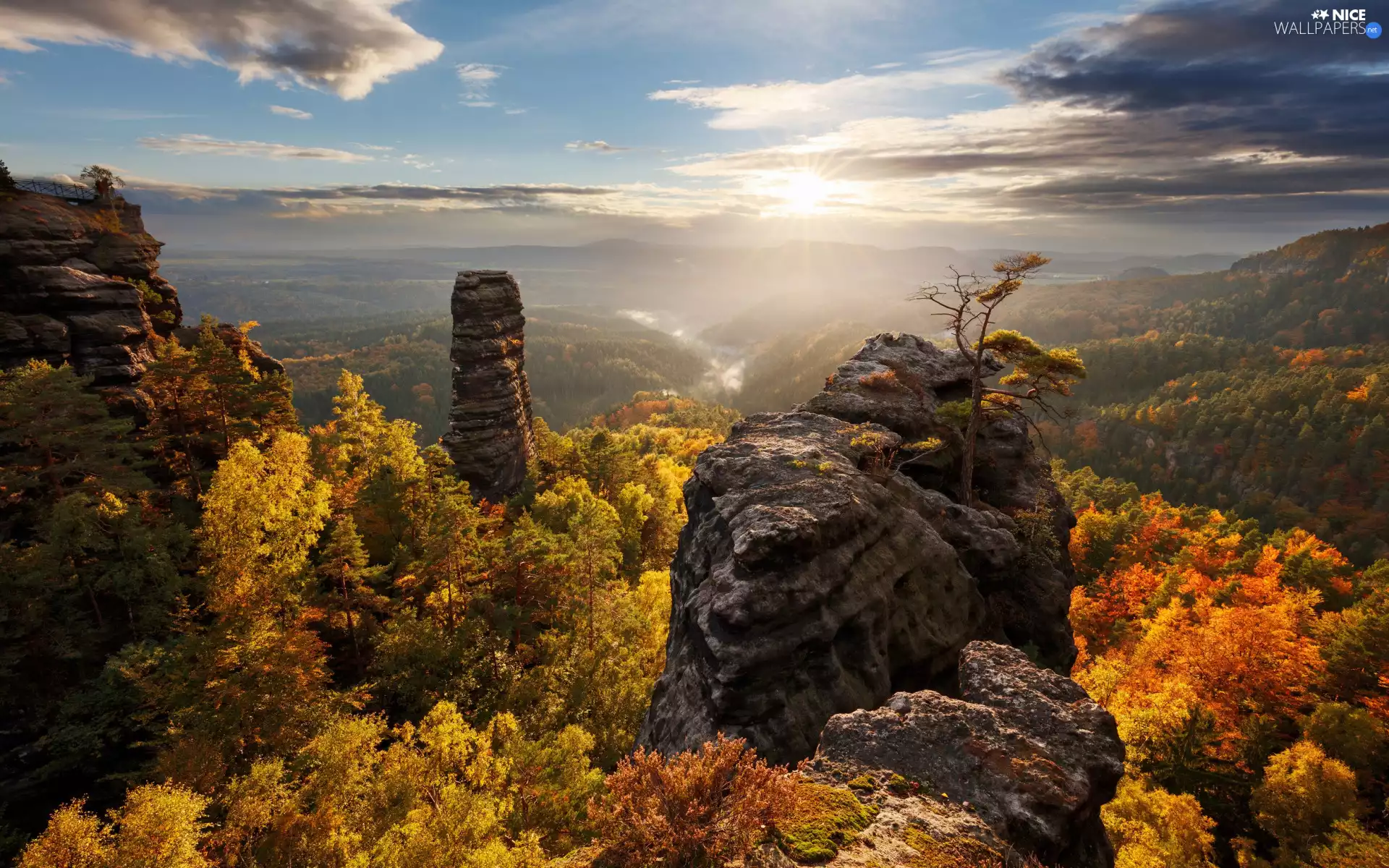 Děčínská vrchovina, Saxon Switzerland National Park, trees, viewes, autumn, Germany, rocks, sun, woods