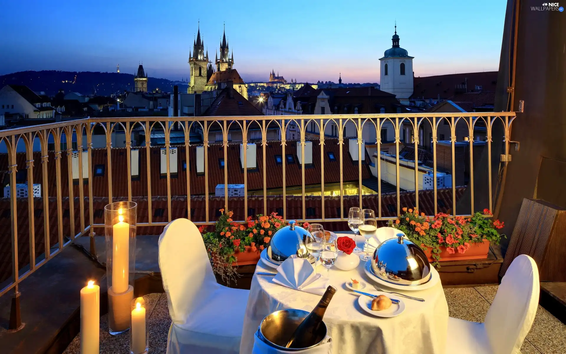 table, dinner, Czech Republic, Balcony, Prague