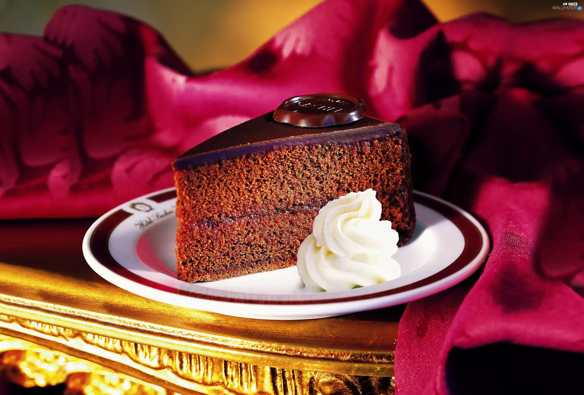 table, tablecloth, chocolate, plate, cake