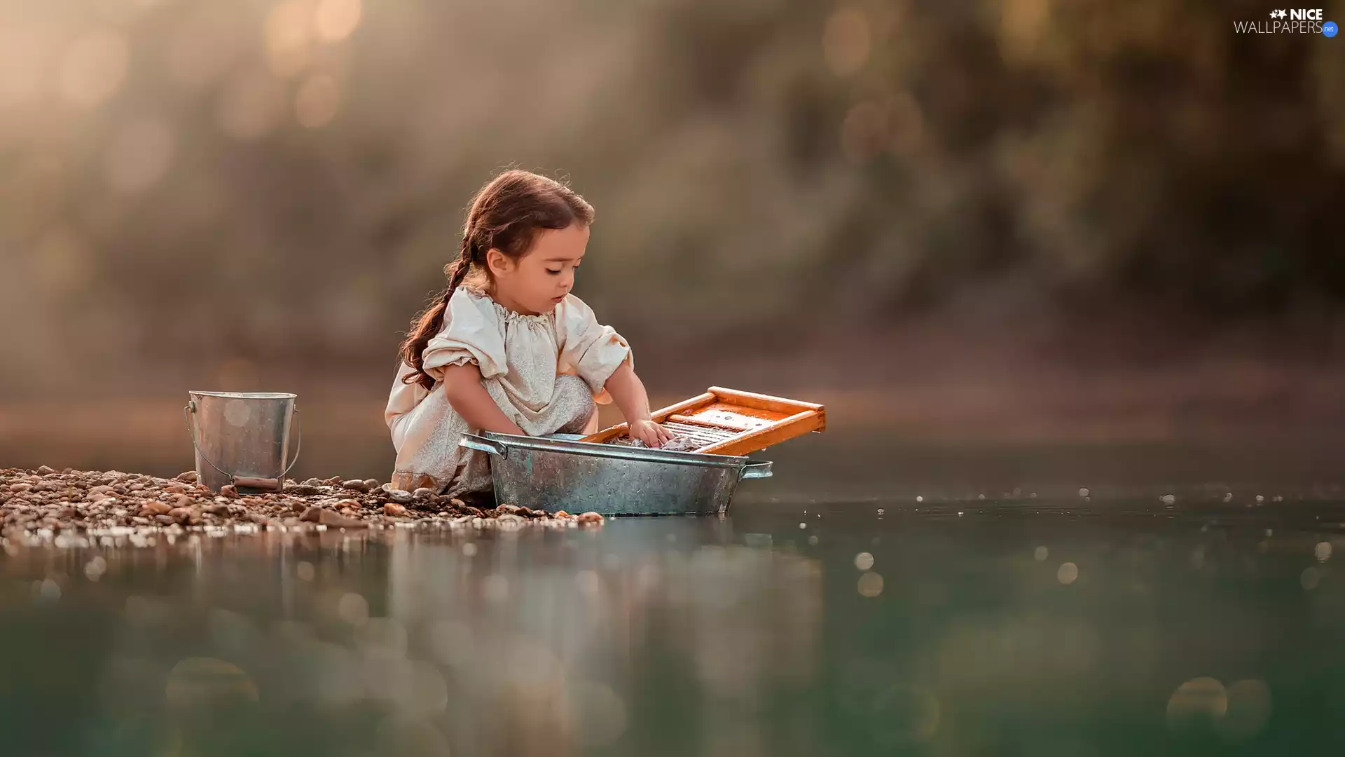 wash, Kid, tub, tare, Bucket, girl