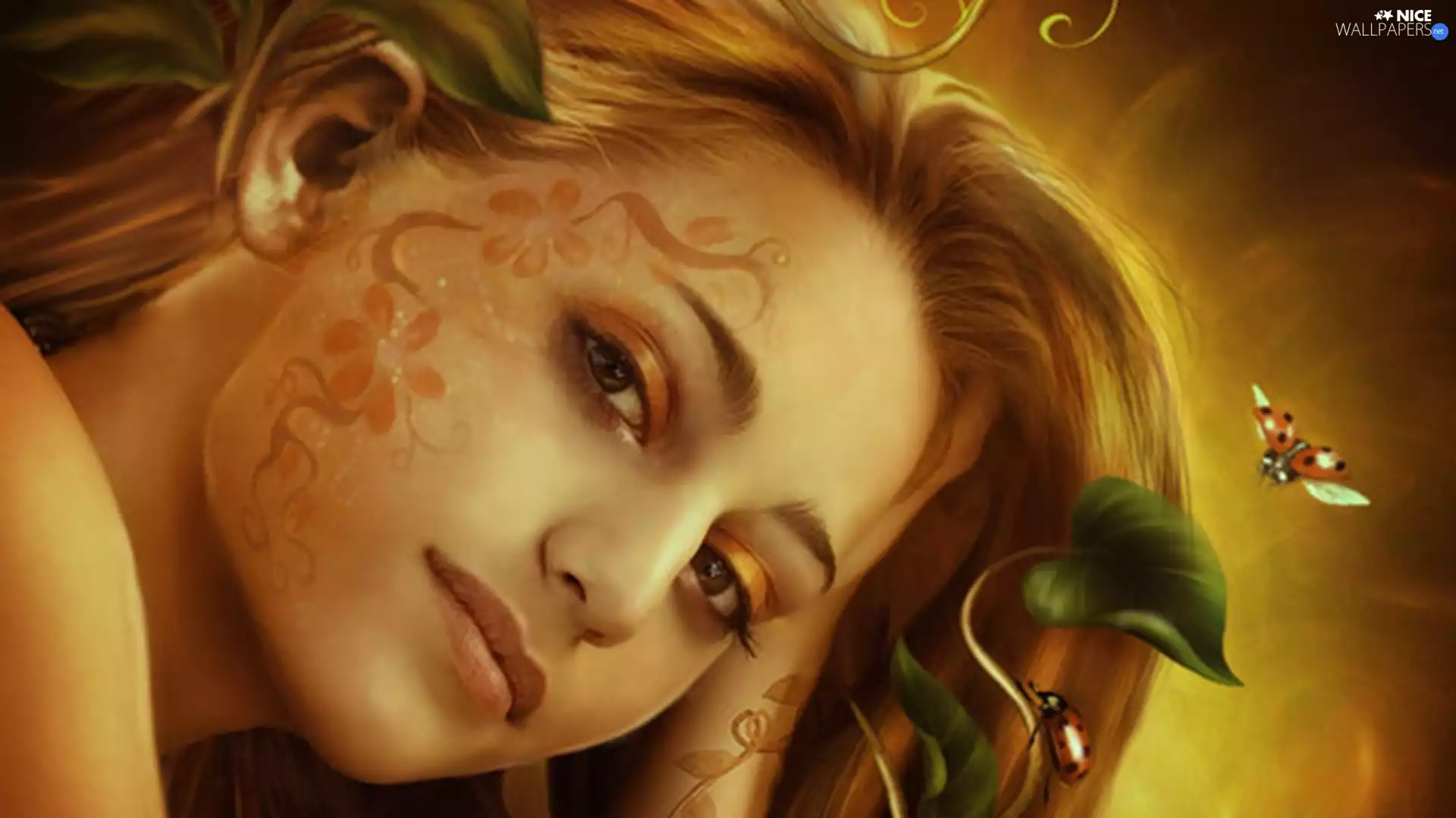 Women, ladybird, Leaf, Tattoo