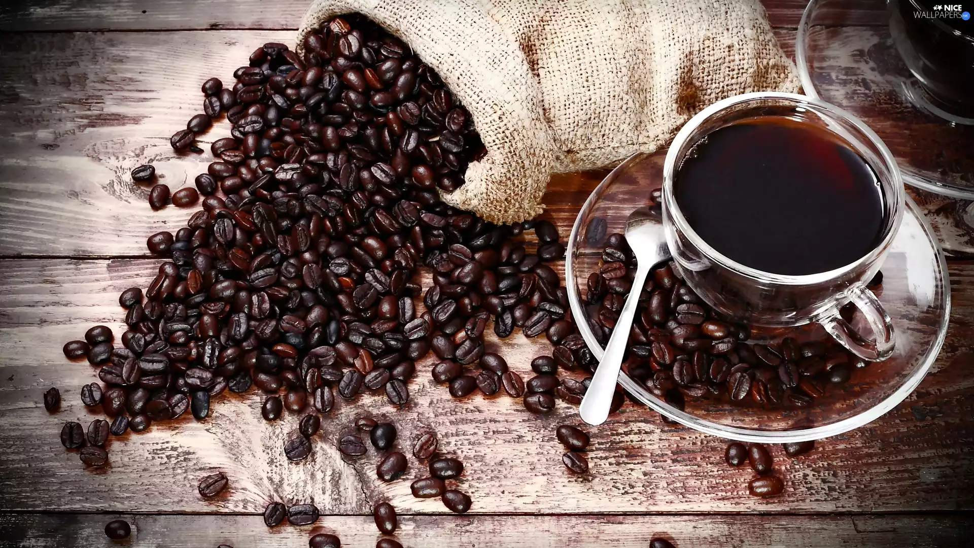 bag, coffee, plate, teaspoon, cup, grains