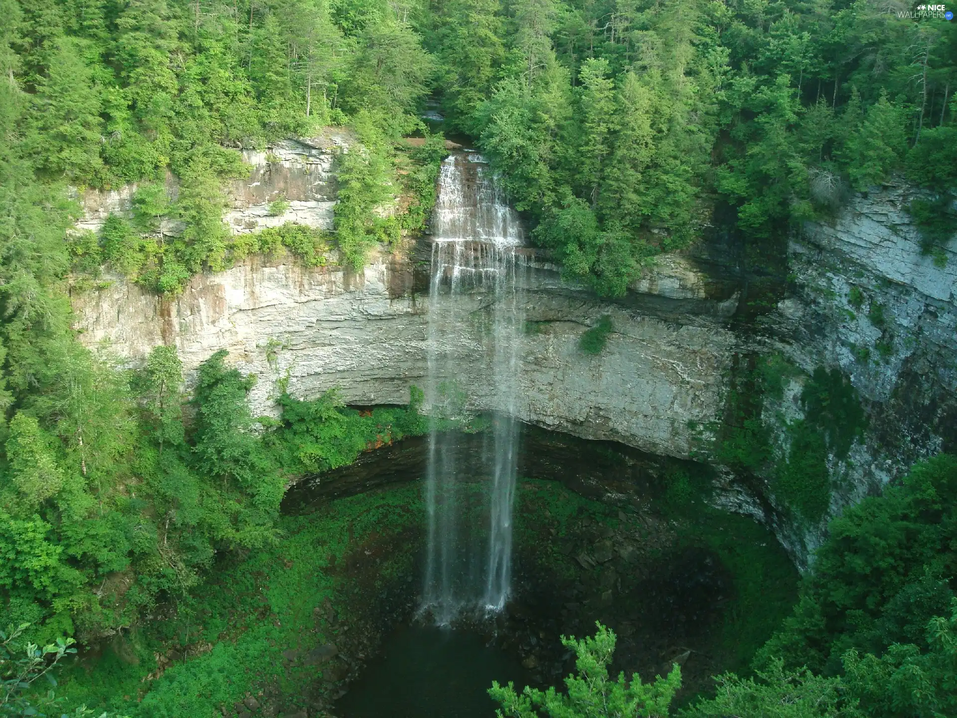 waterfall, forest, Tennessee, lake